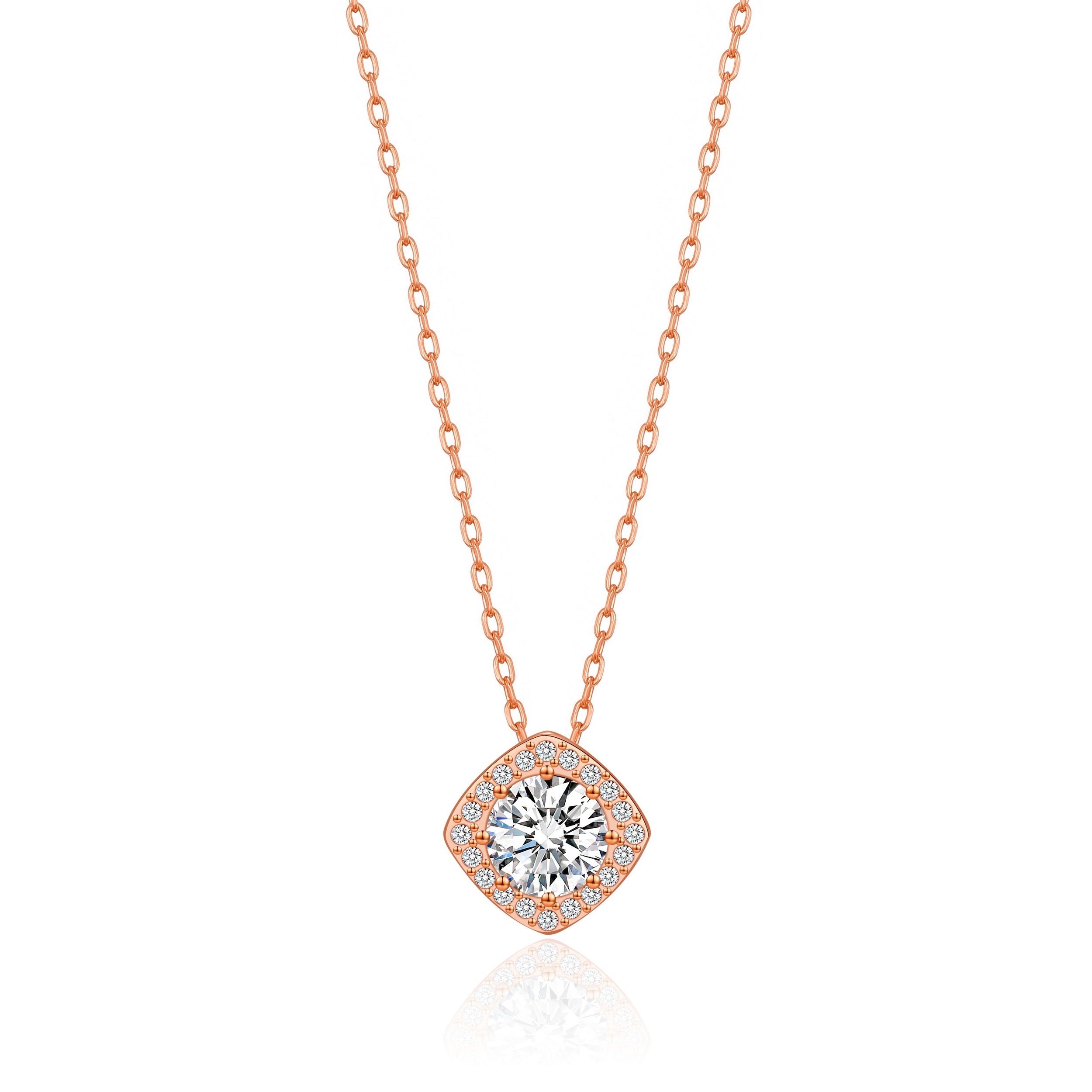 Rose Gold Plated Square Halo Necklace Created with Zircondia® Crystals