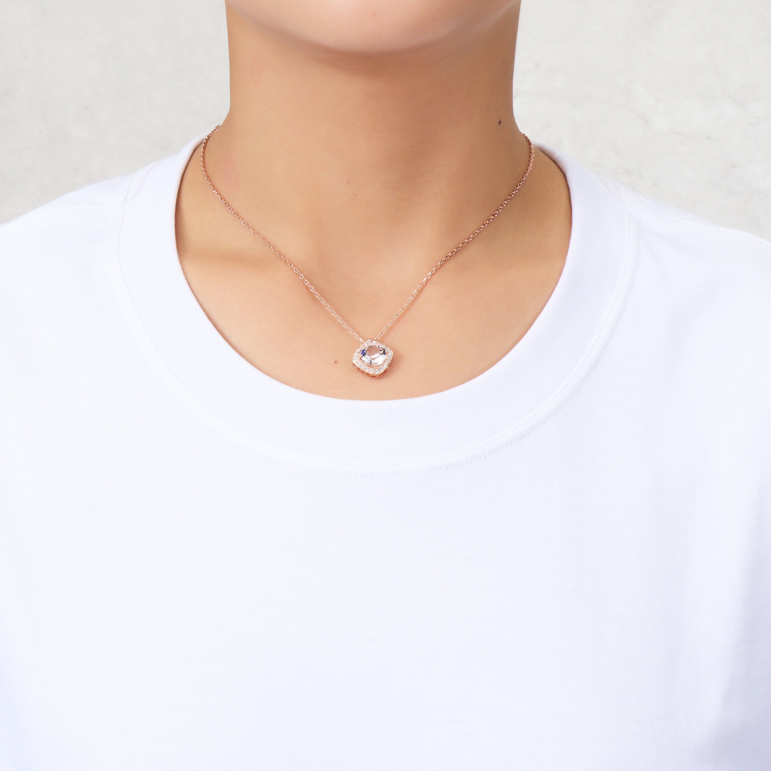 Rose Gold Plated Square Halo Necklace Created with Zircondia® Crystals