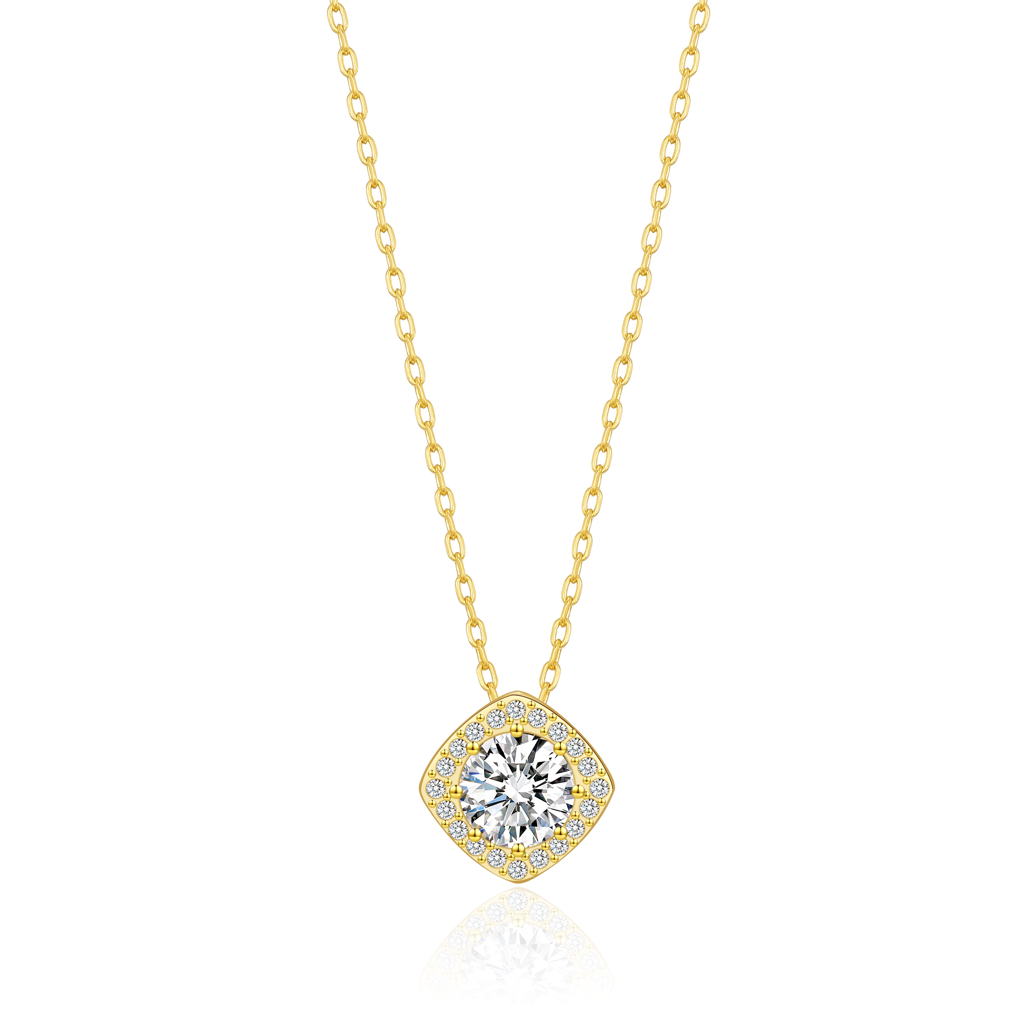 Gold Plated Square Halo Necklace Created with Zircondia® Crystals