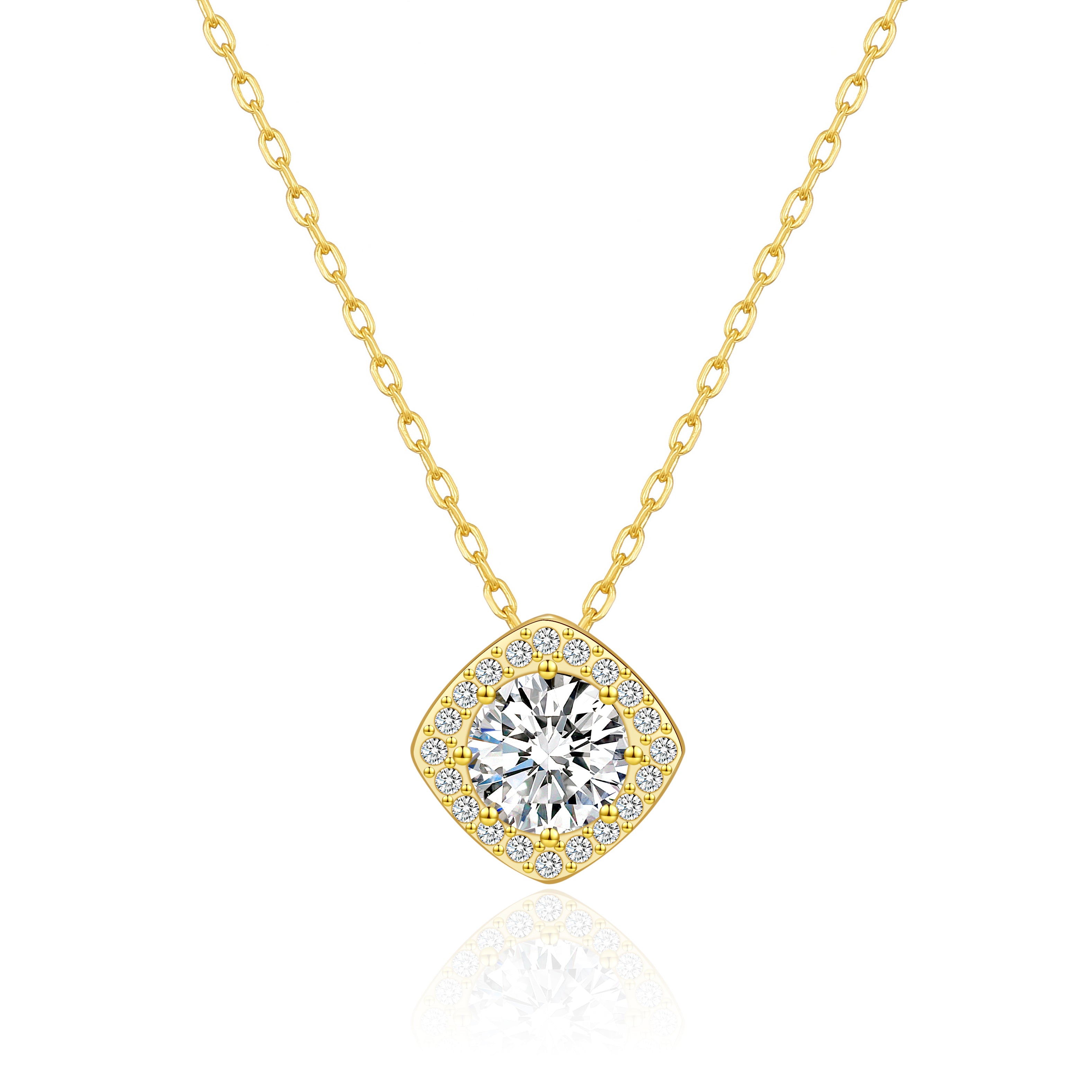 Gold Plated Square Halo Necklace Created with Zircondia® Crystals