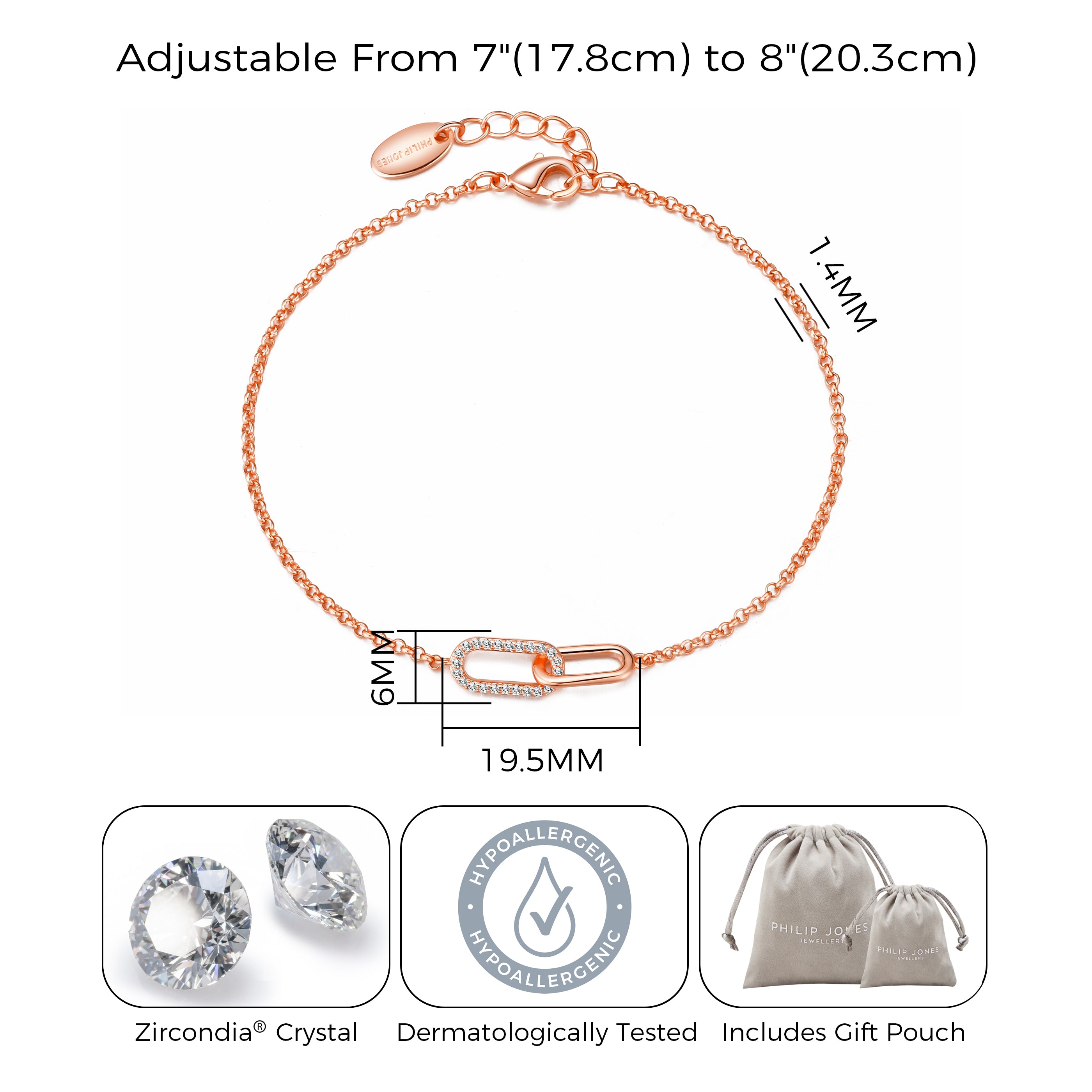 Rose Gold Plated Paperclip Link Bracelet Created with Zircondia® Crystals