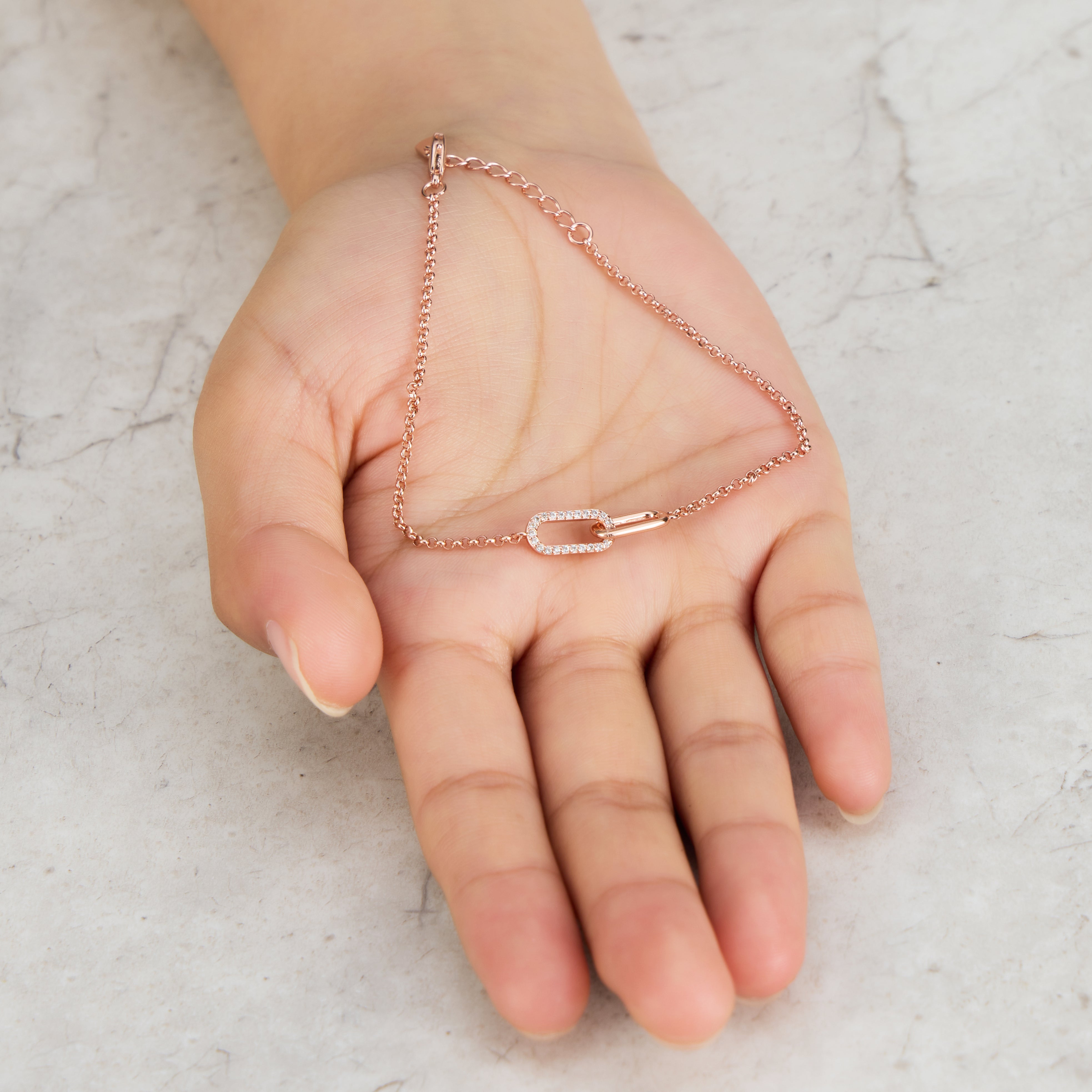 Rose Gold Plated Paperclip Link Bracelet Created with Zircondia® Crystals
