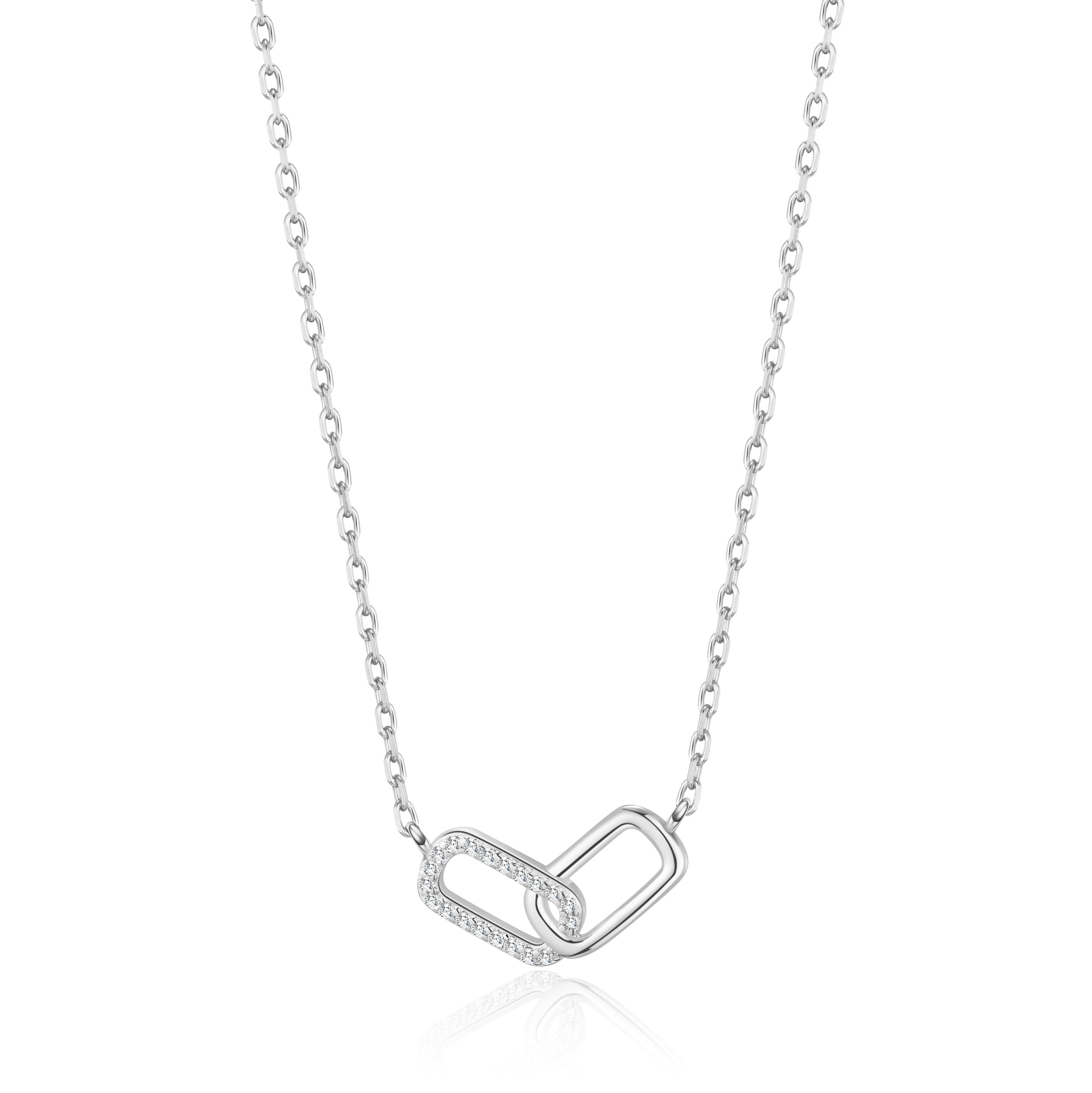 Silver Plated Paperclip Link Necklace Created with Zircondia® Crystals