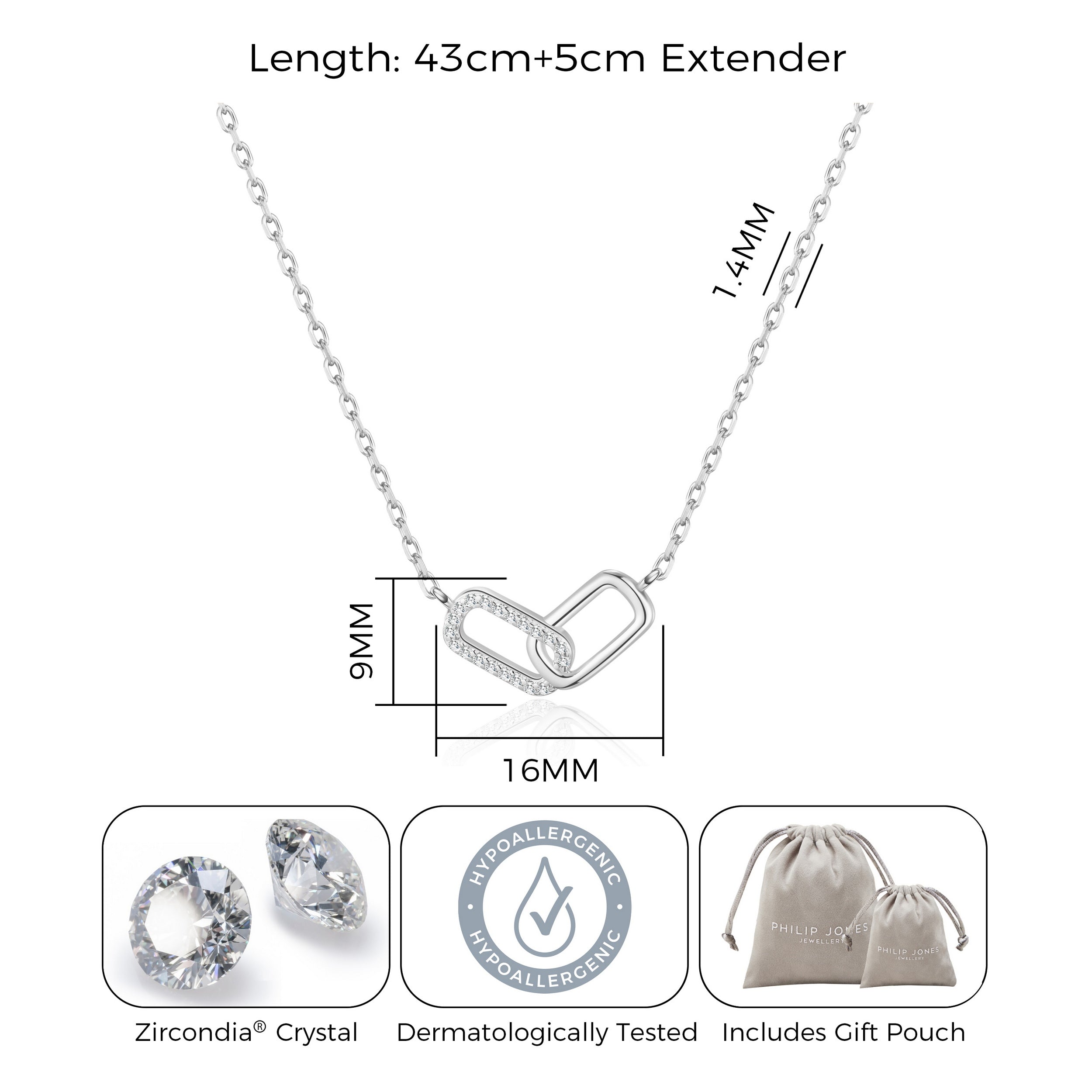 Silver Plated Paperclip Link Necklace Created with Zircondia® Crystals
