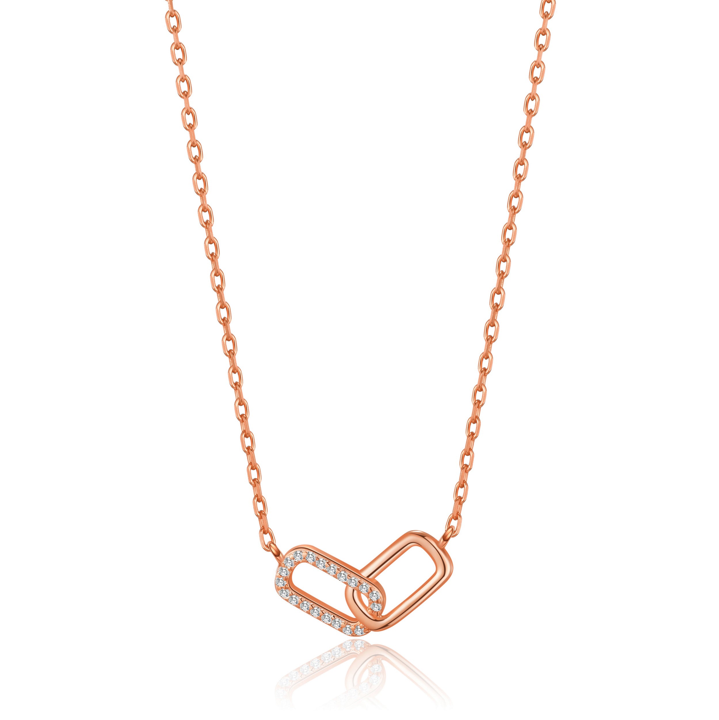 Rose Gold Plated Paperclip Link Necklace Created with Zircondia® Crystals