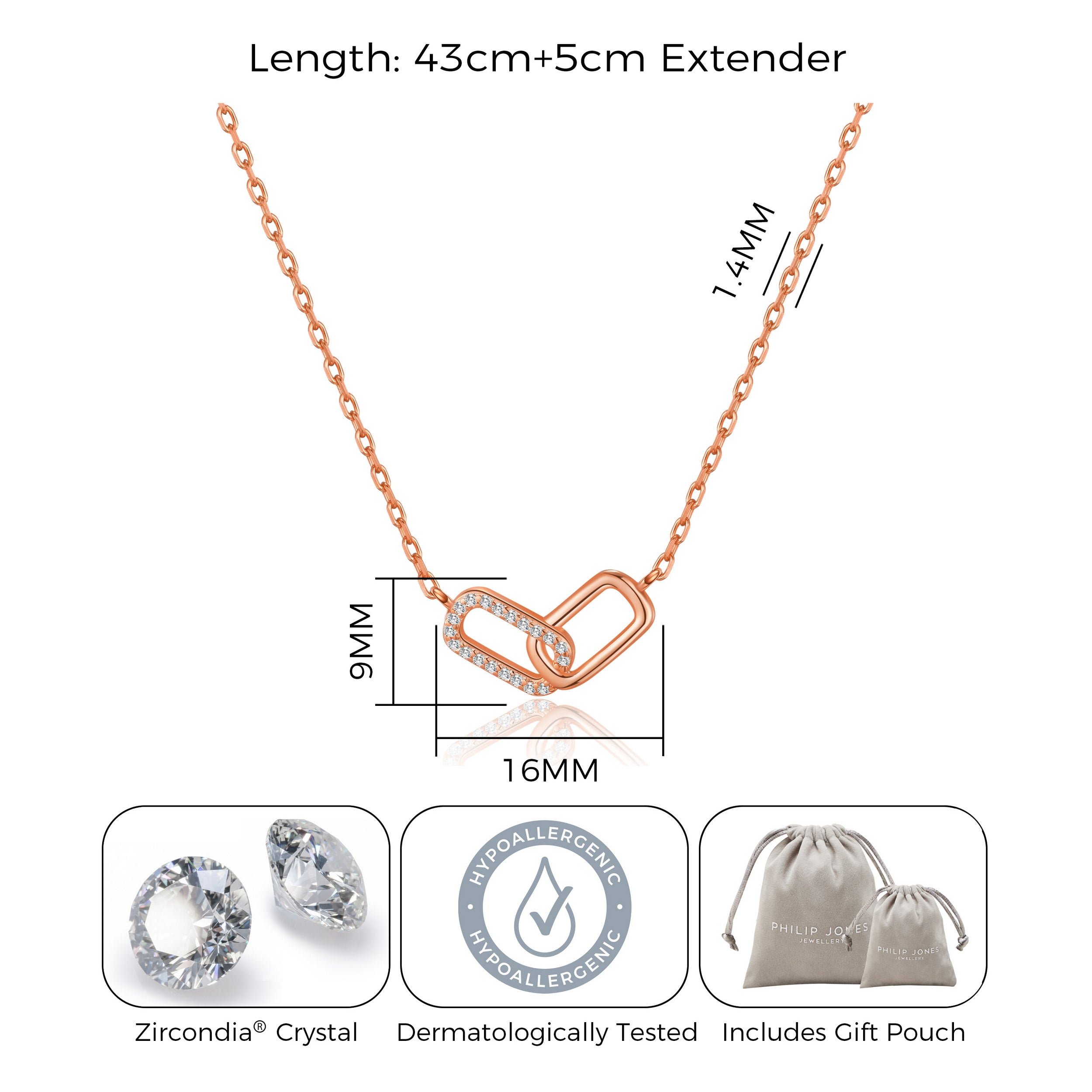 Rose Gold Plated Paperclip Link Necklace Created with Zircondia® Crystals