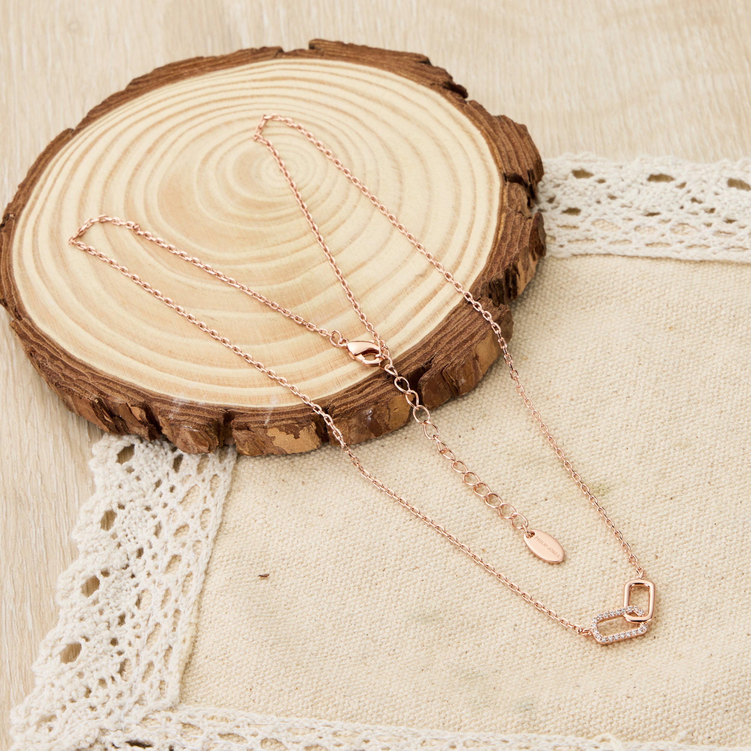 Rose Gold Plated Paperclip Link Necklace Created with Zircondia® Crystals