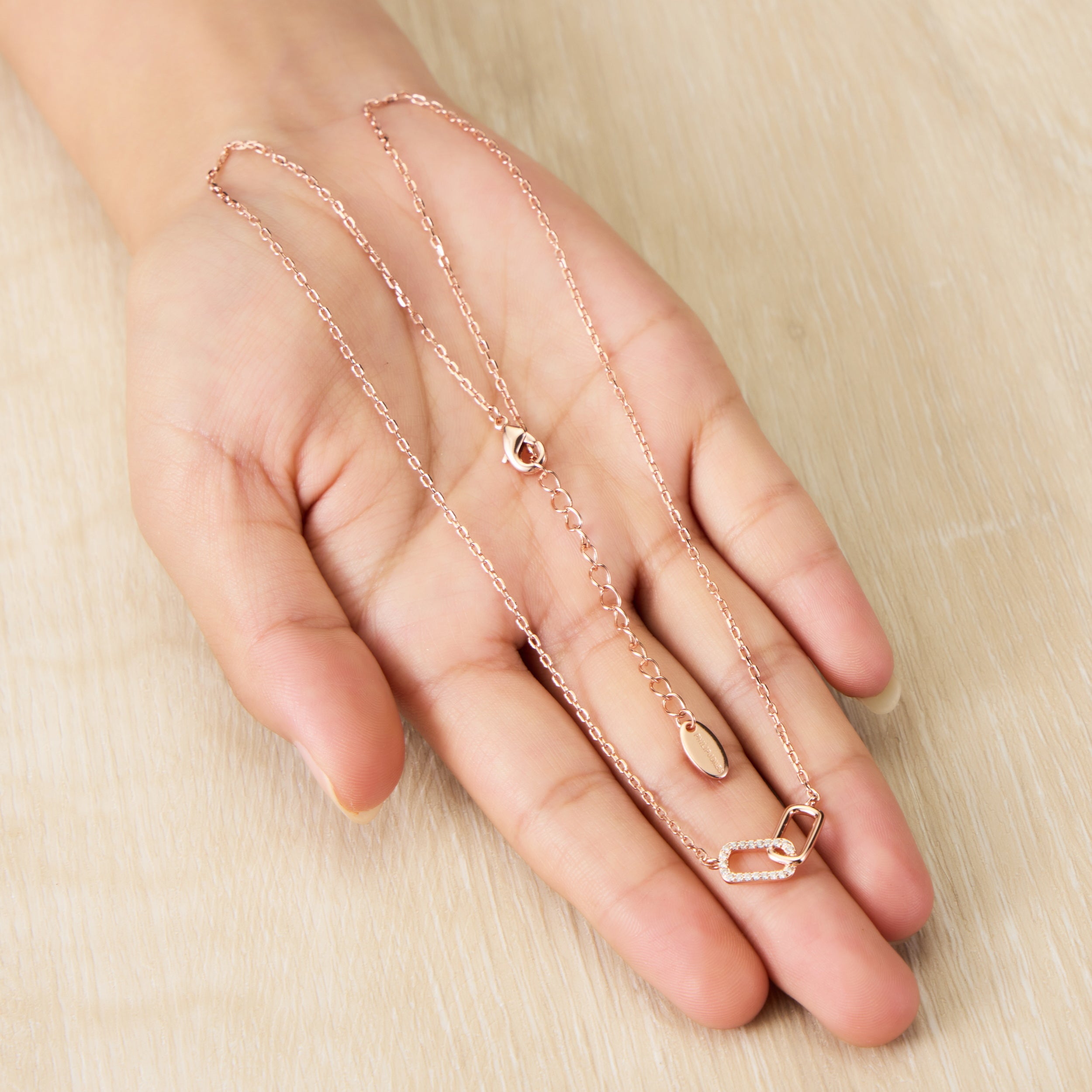 Rose Gold Plated Paperclip Link Necklace Created with Zircondia® Crystals