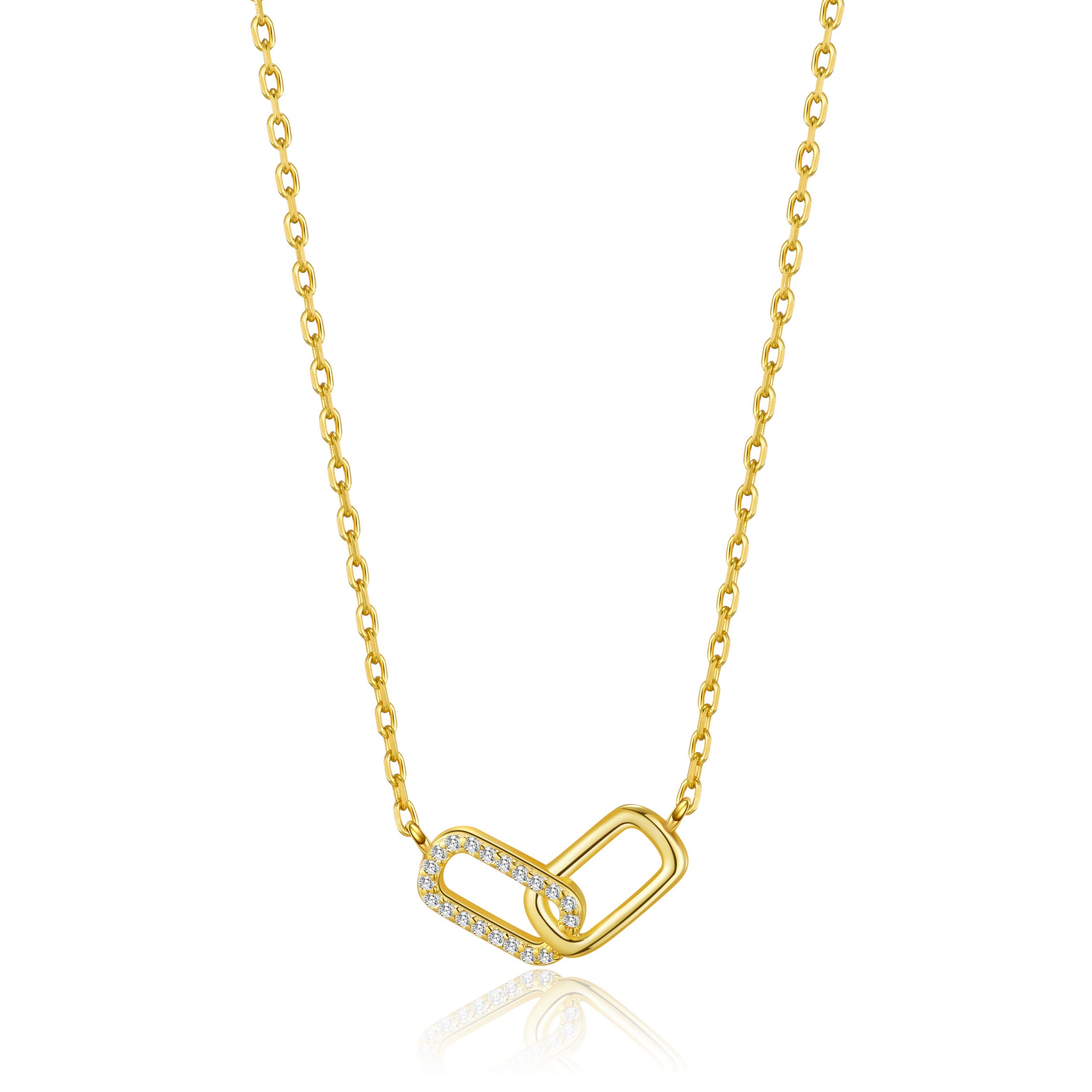 Gold Plated Paperclip Link Necklace Created with Zircondia® Crystals