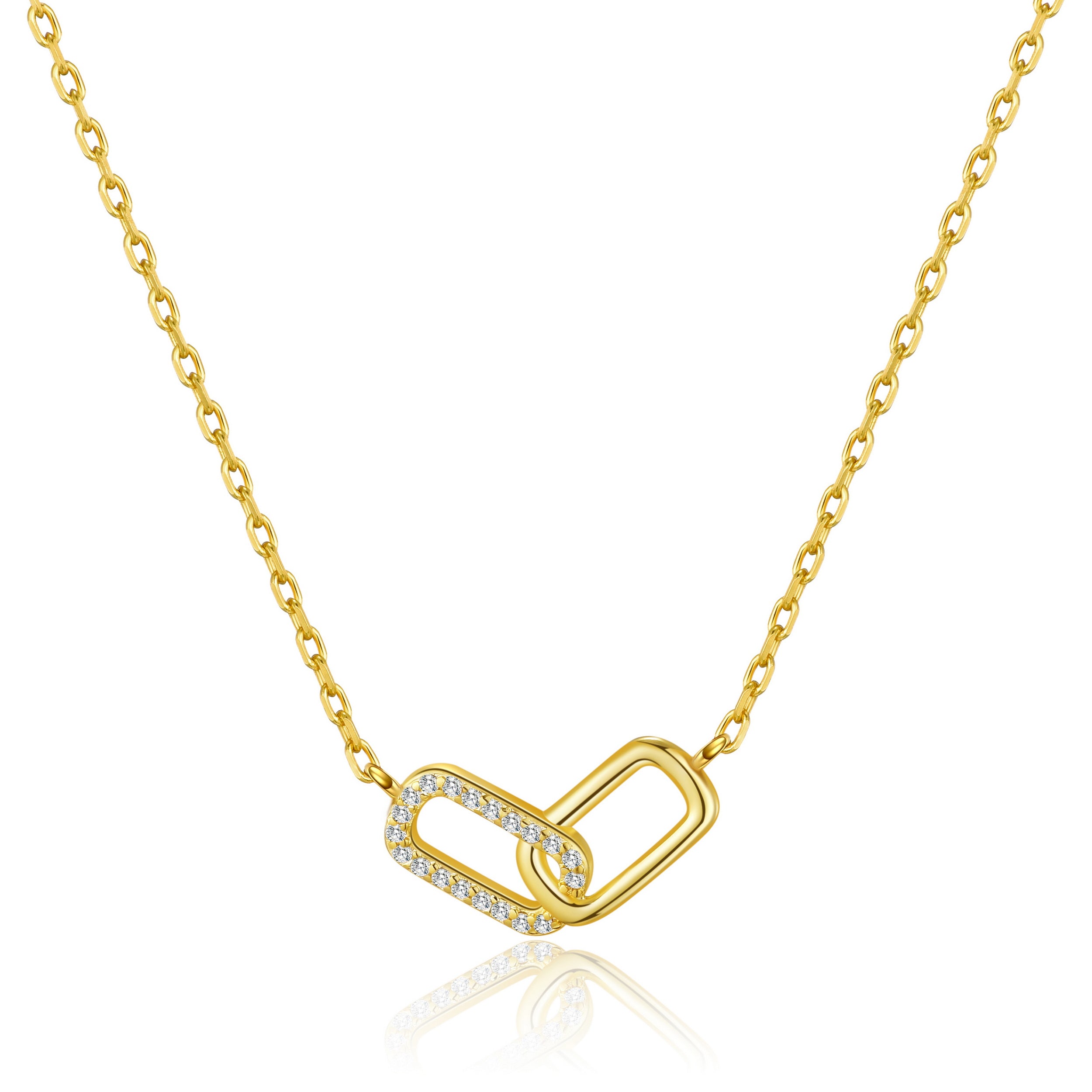 Gold Plated Paperclip Link Necklace Created with Zircondia® Crystals