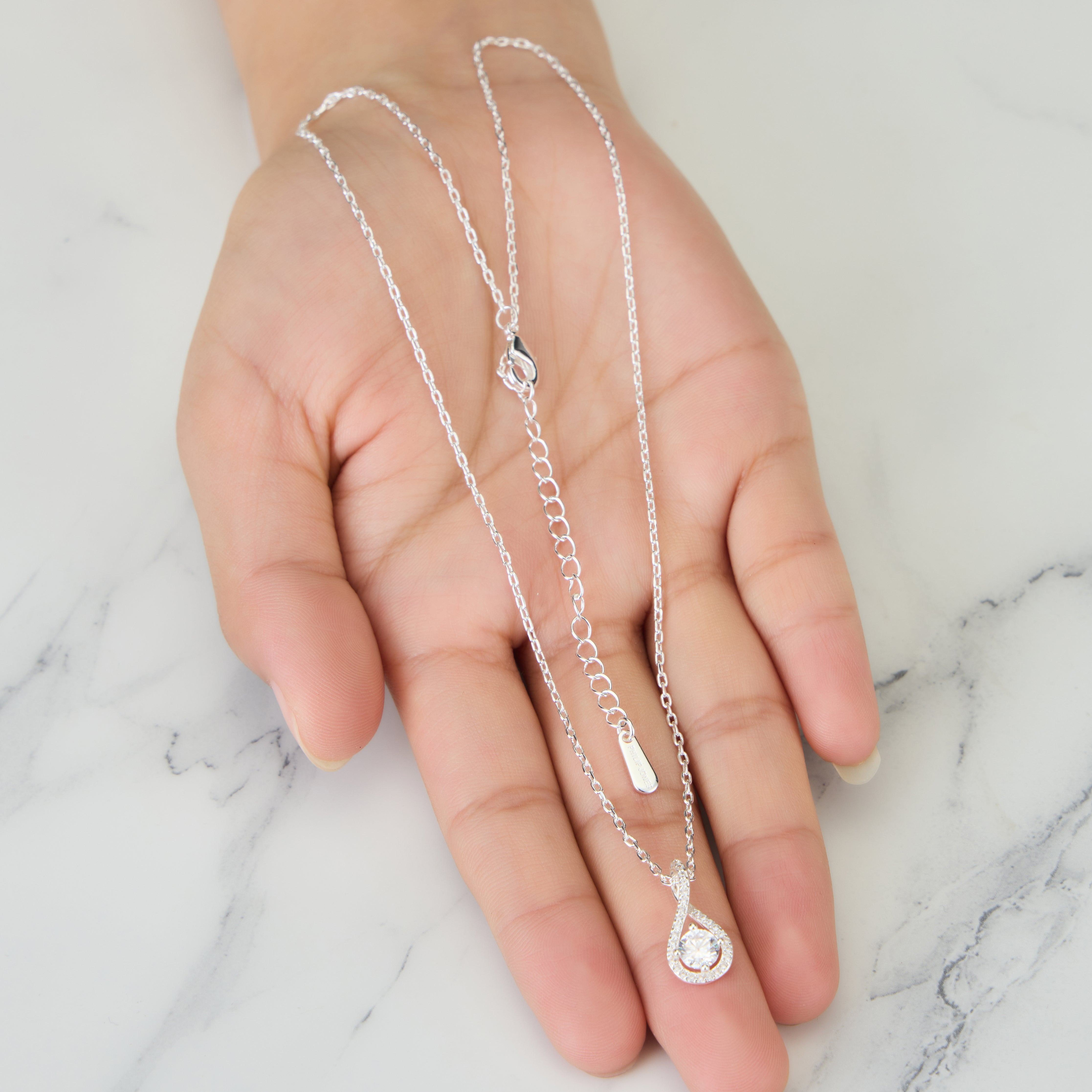 Silver Plated Solitaire Twist Necklace Created with Zircondia® Crystals
