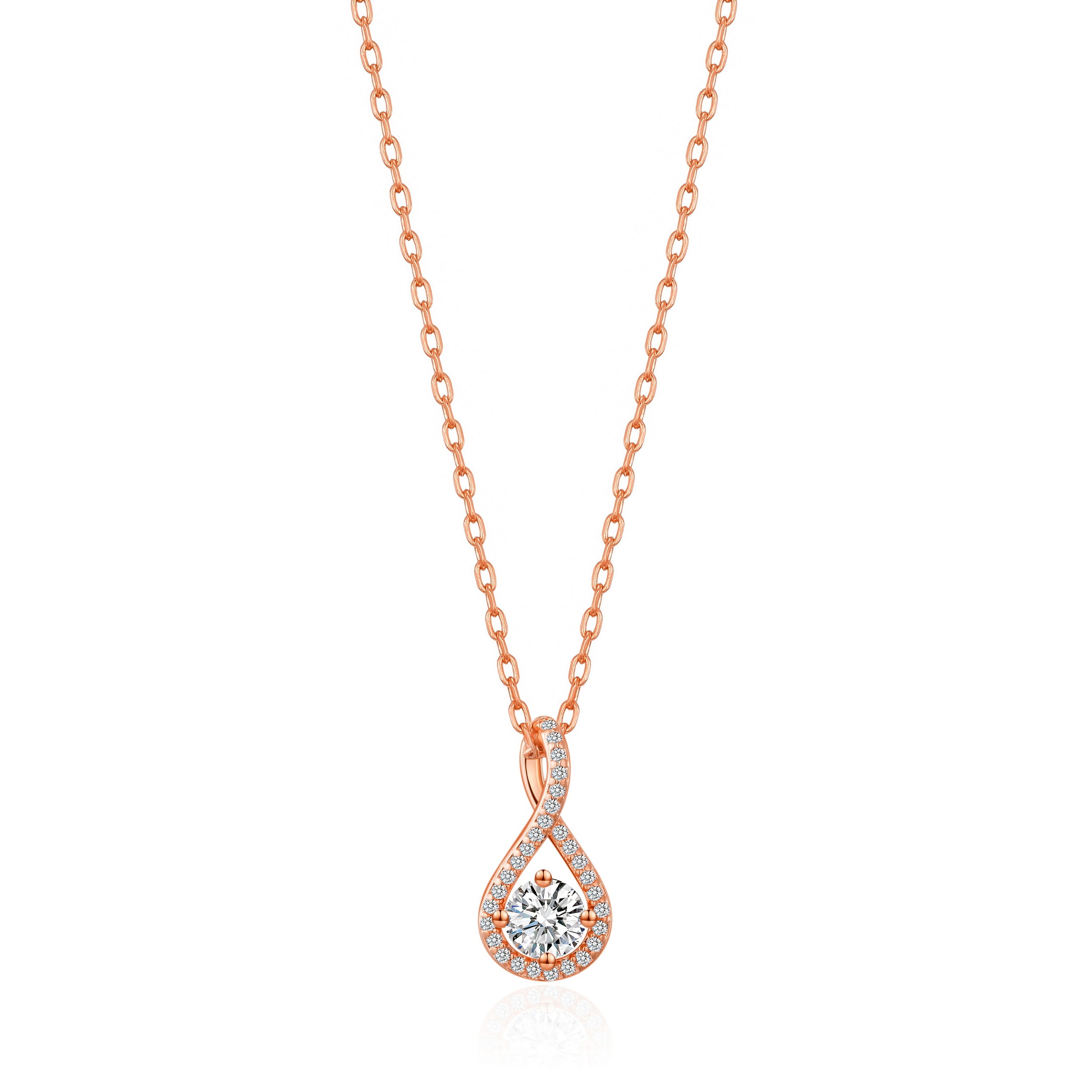 Rose Gold Plated Solitaire Twist Necklace Created with Zircondia® Crystals