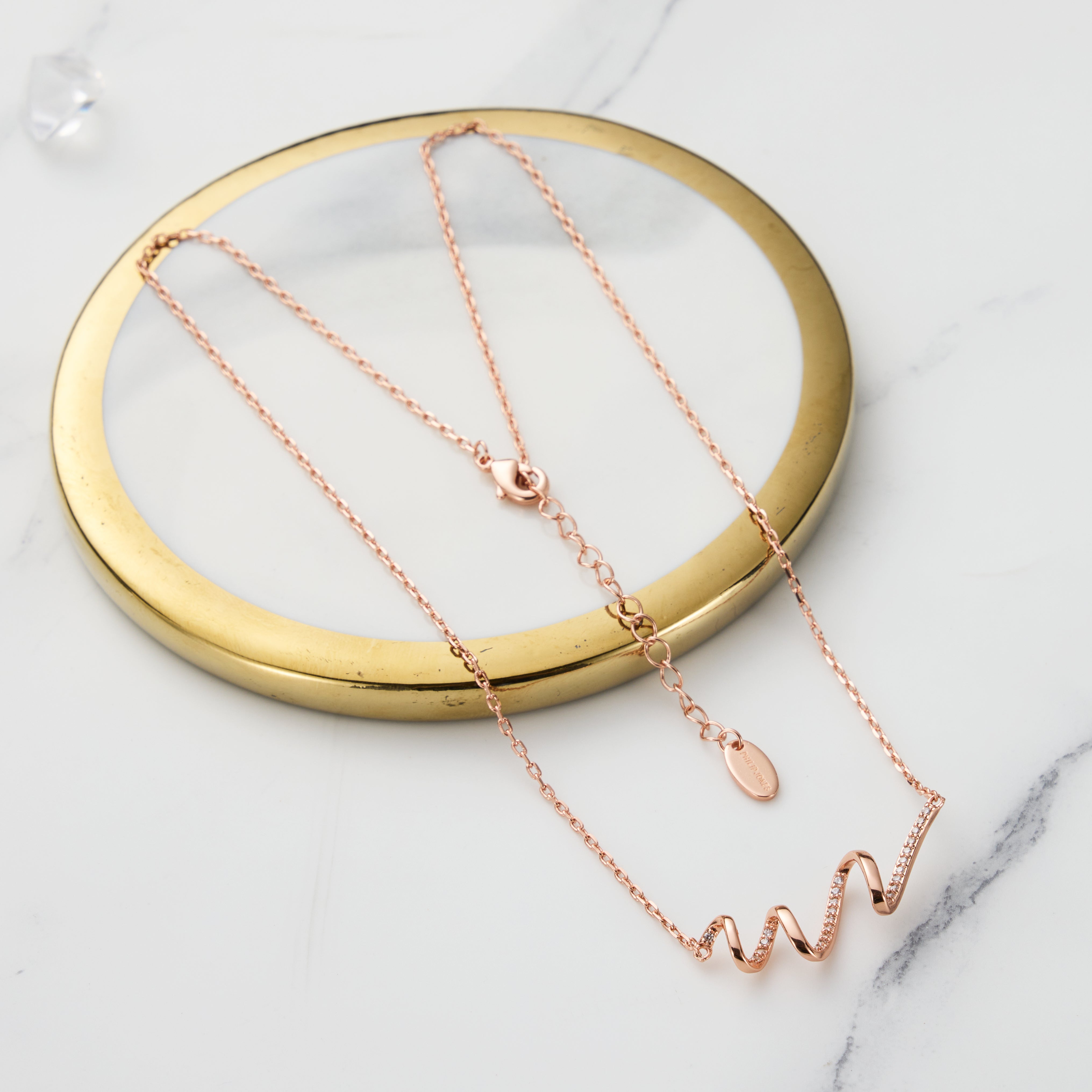 Rose Gold Plated Spiral Necklace Created with Zircondia® Crystals