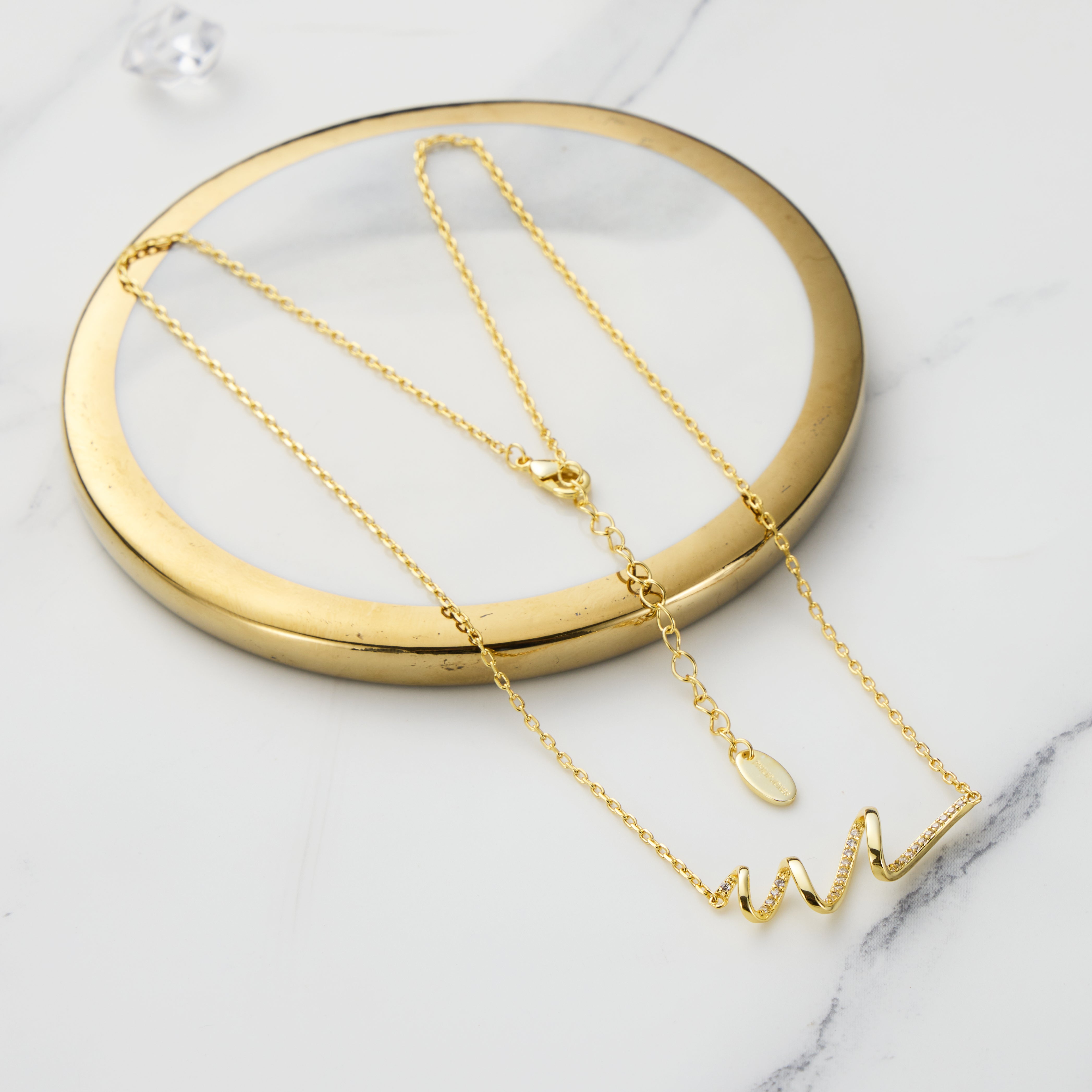 Gold Plated Spiral Necklace Created with Zircondia® Crystals