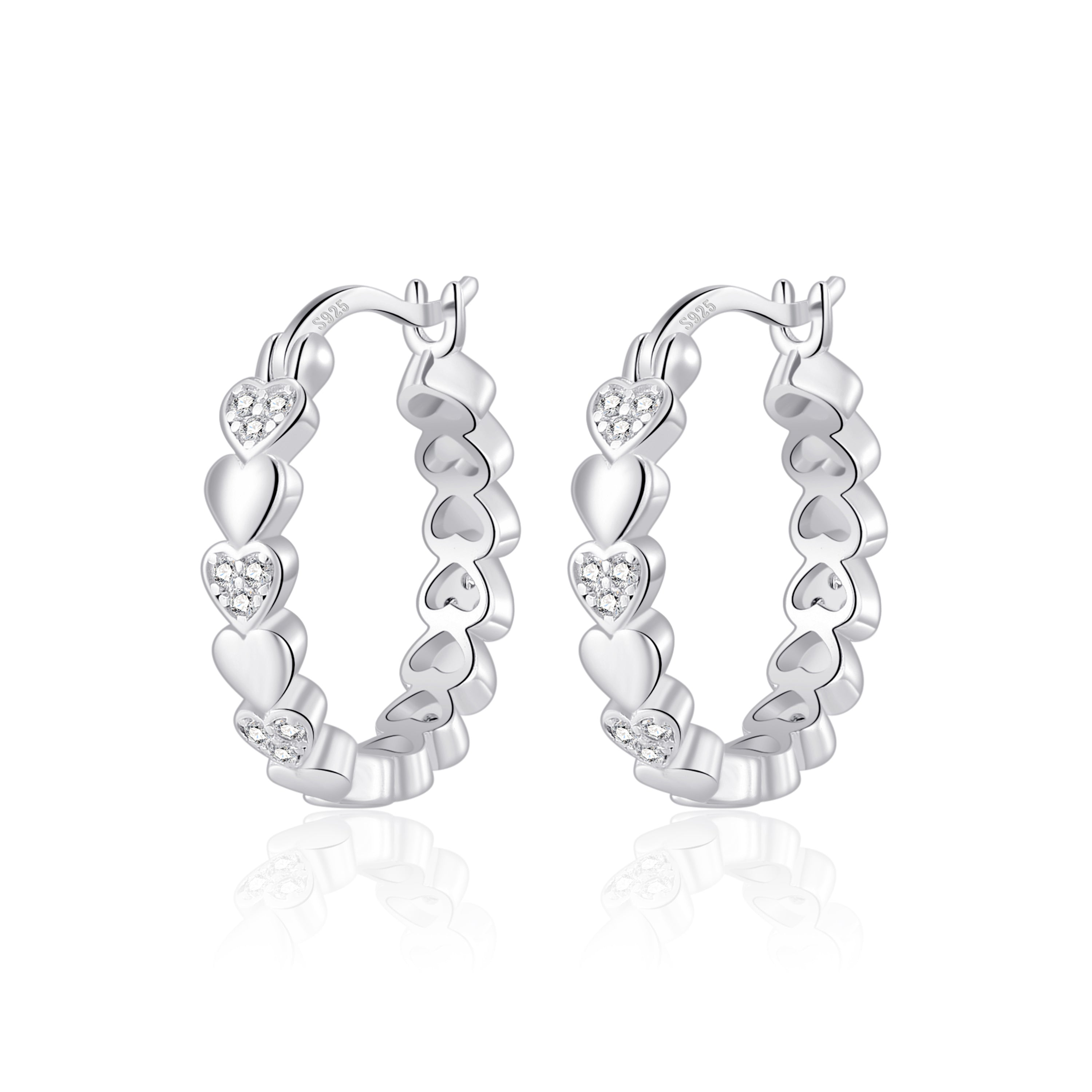 Sterling Silver Heart Hoop Earrings Created with Zircondia® Crystals