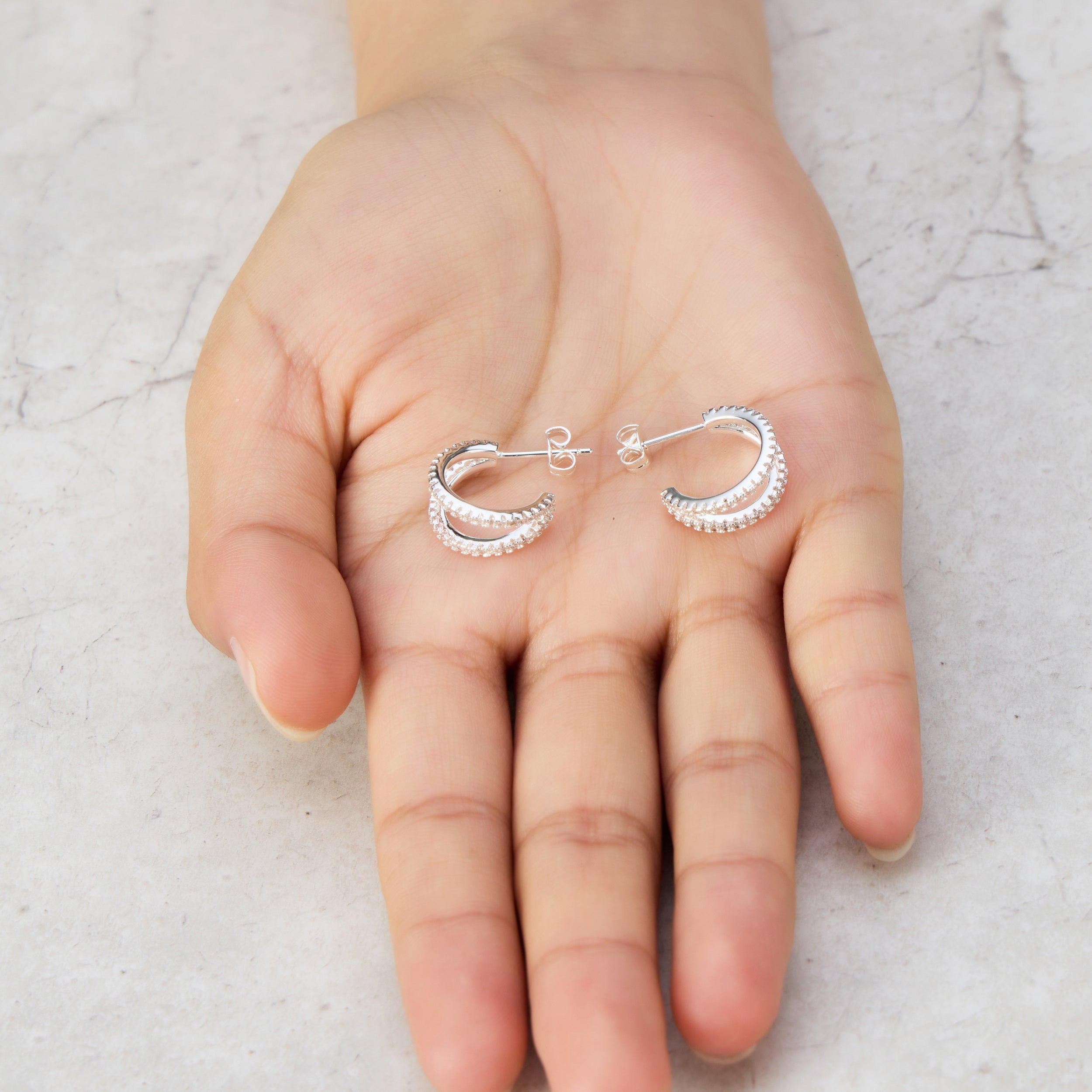 Silver Plated Split Hoop Earrings Created with Zircondia® Crystals