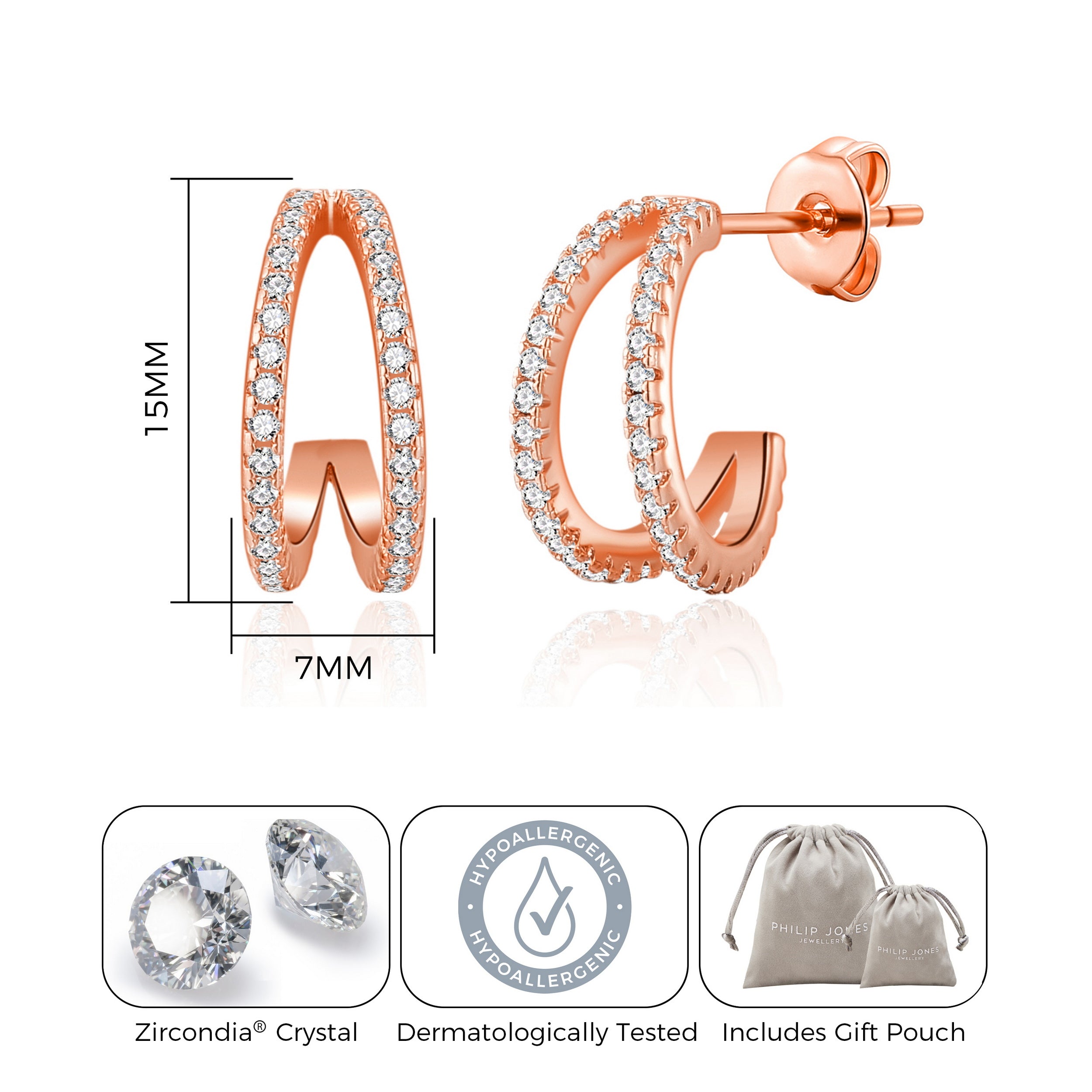 Rose Gold Plated Split Hoop Earrings Created with Zircondia® Crystals