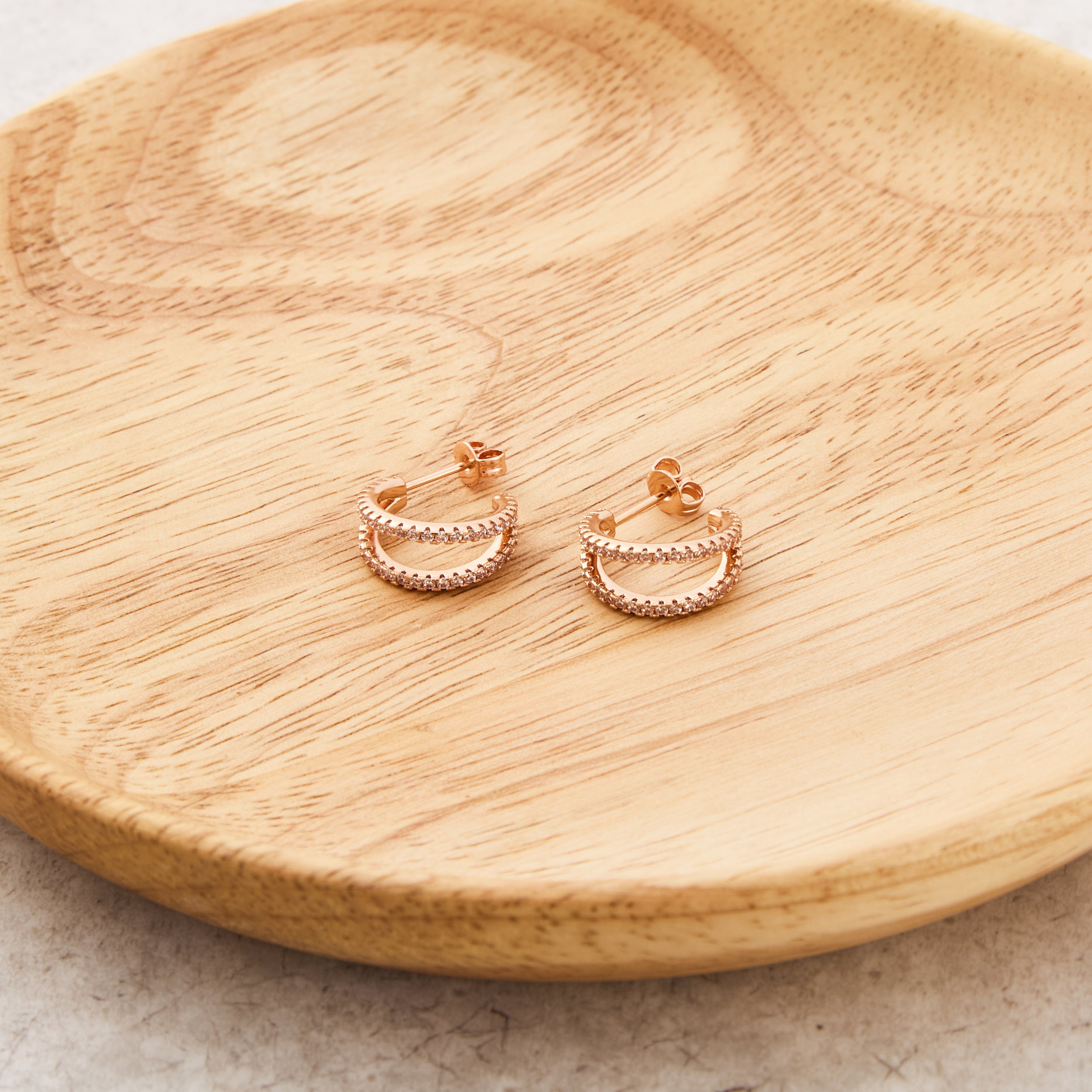 Rose Gold Plated Split Hoop Earrings Created with Zircondia® Crystals