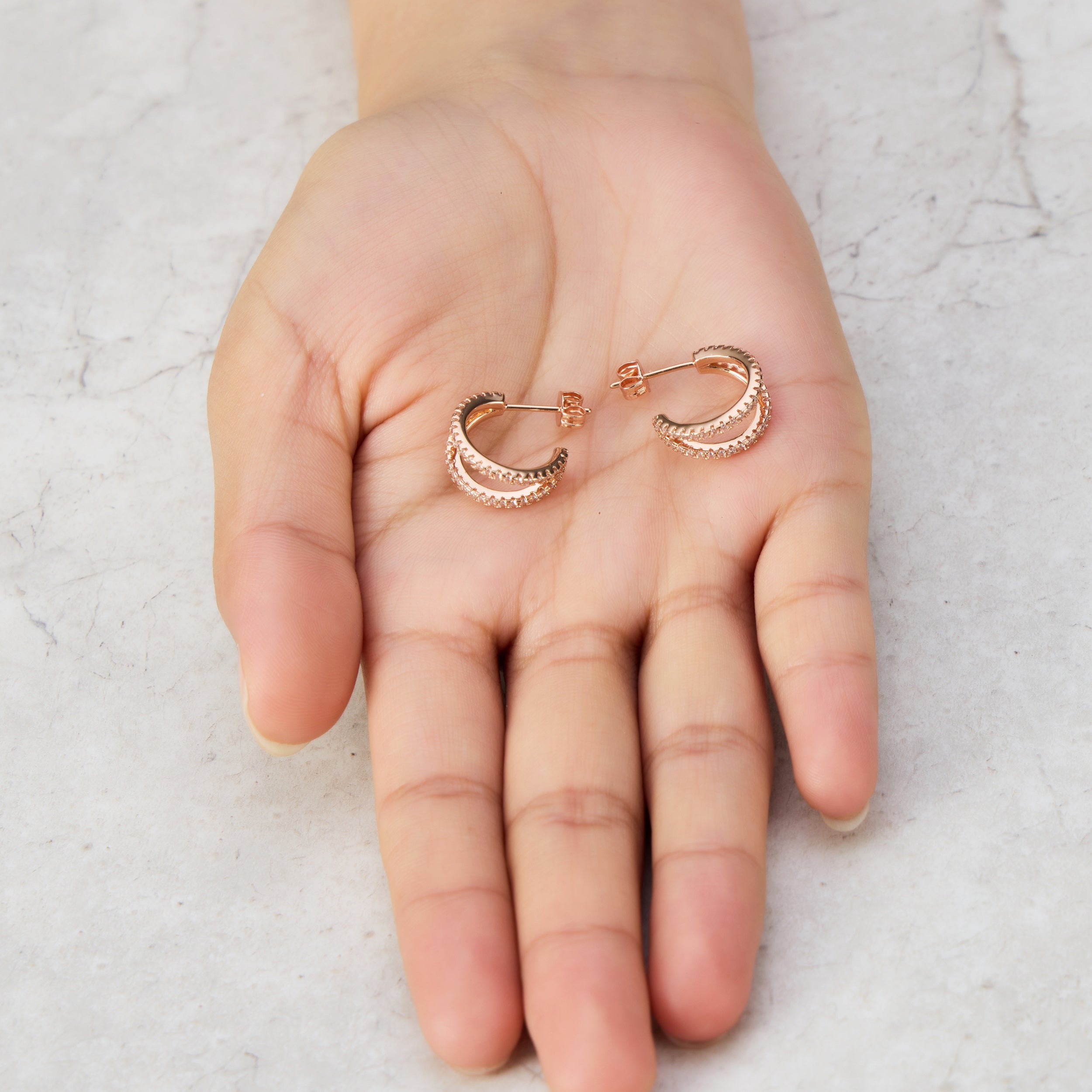 Rose Gold Plated Split Hoop Earrings Created with Zircondia® Crystals