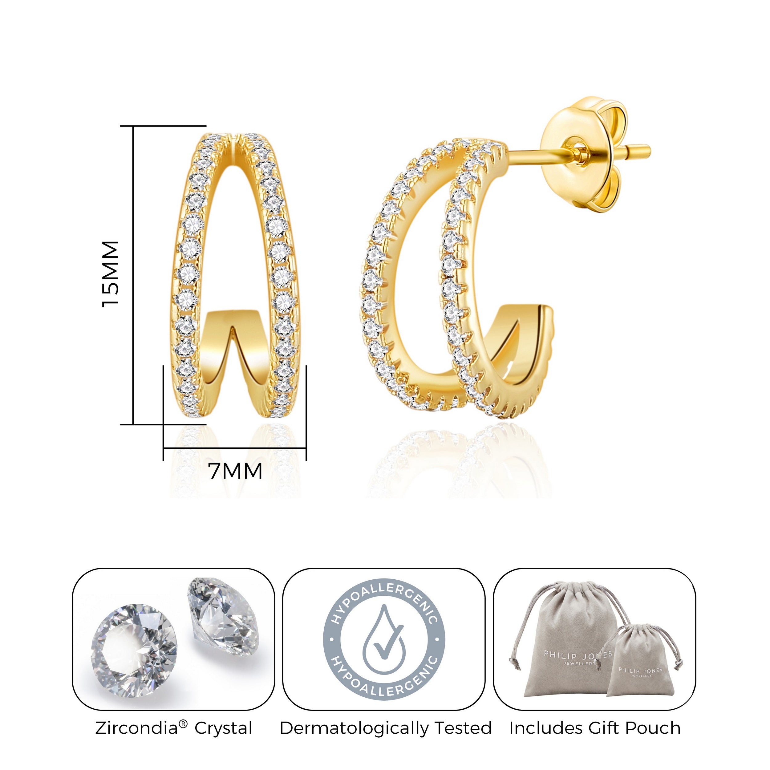 Gold Plated Split Hoop Earrings Created with Zircondia® Crystals