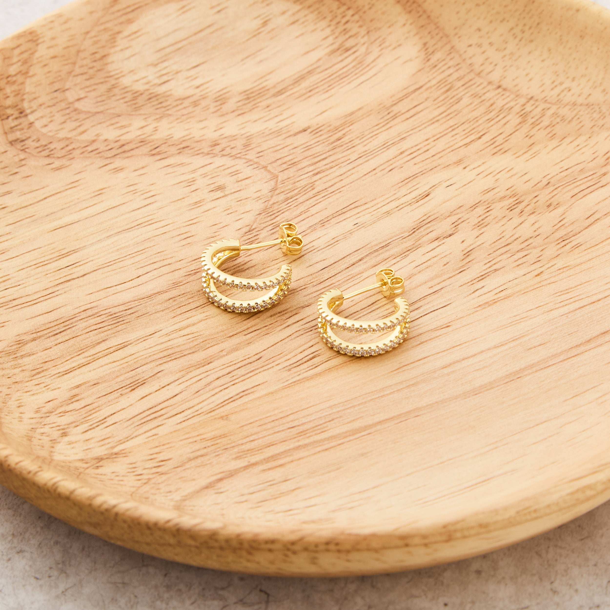 Gold Plated Split Hoop Earrings Created with Zircondia® Crystals