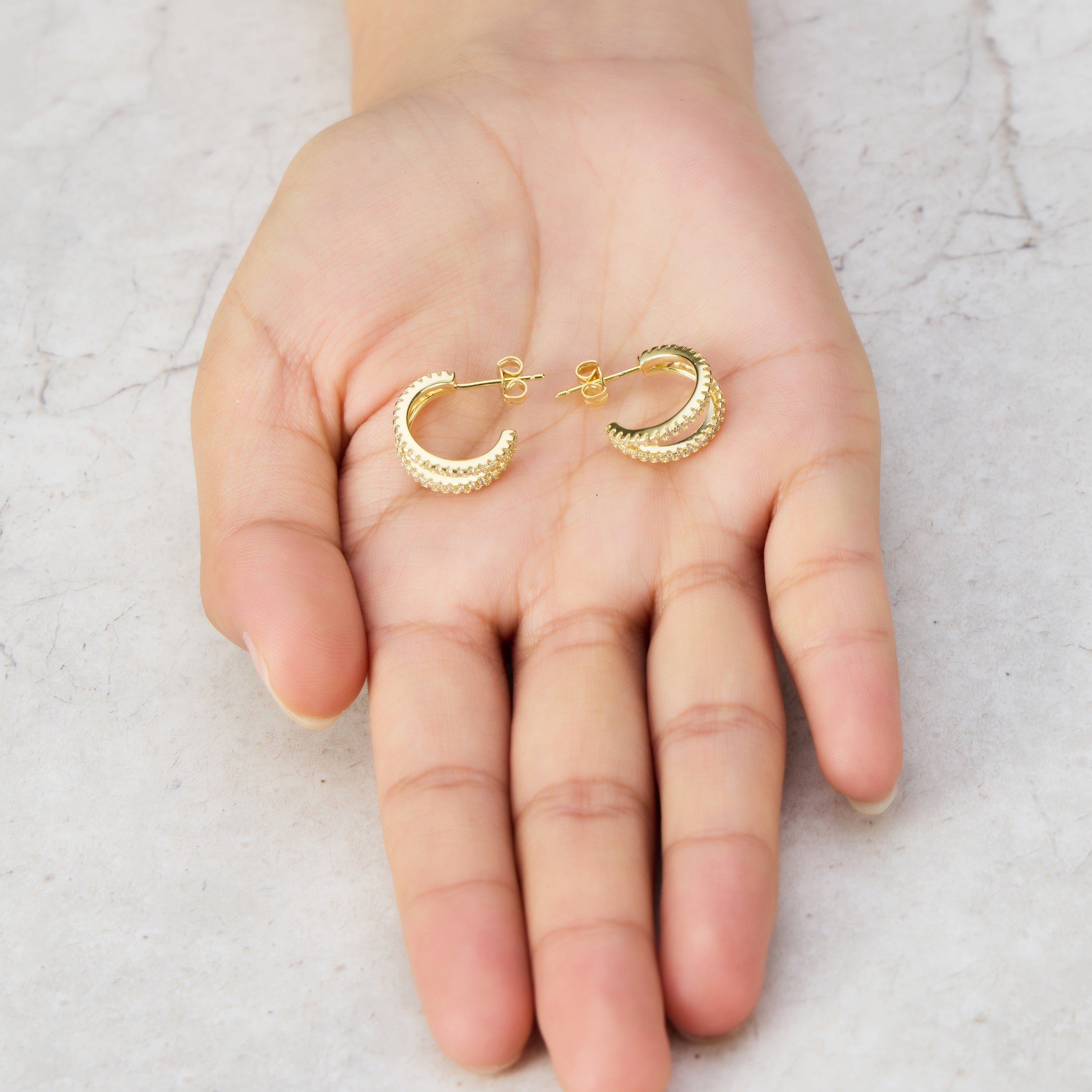 Gold Plated Split Hoop Earrings Created with Zircondia® Crystals