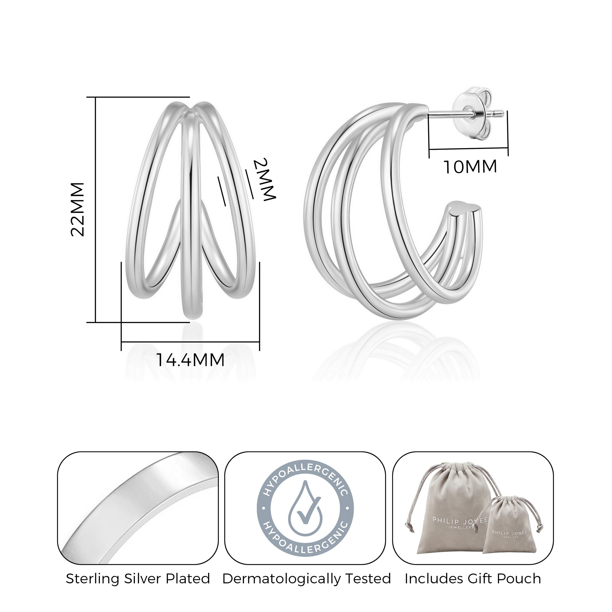 Silver Plated Triple Hoop Earrings