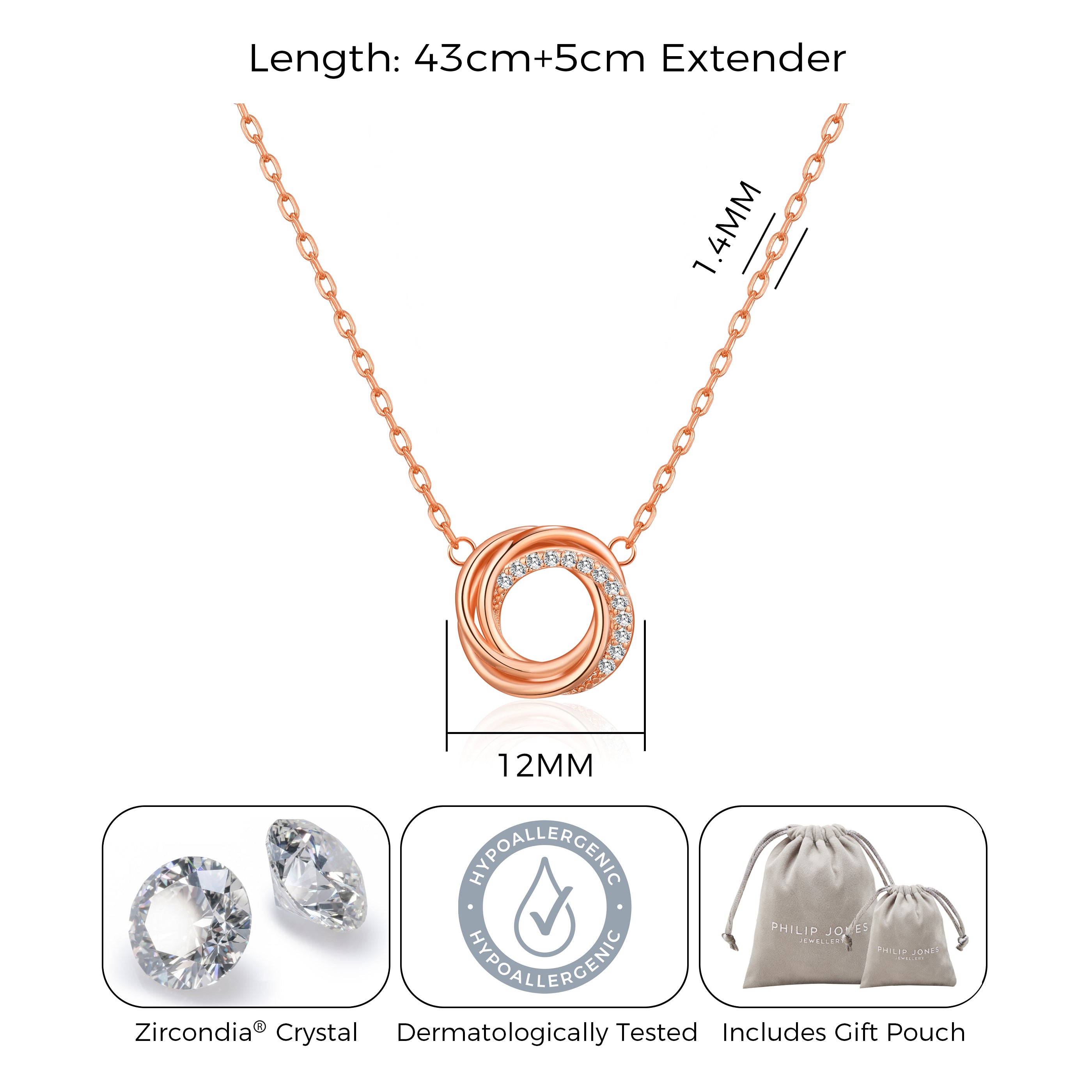 Rose Gold Plated Circle Knot Necklace Created with Zircondia® Crystals