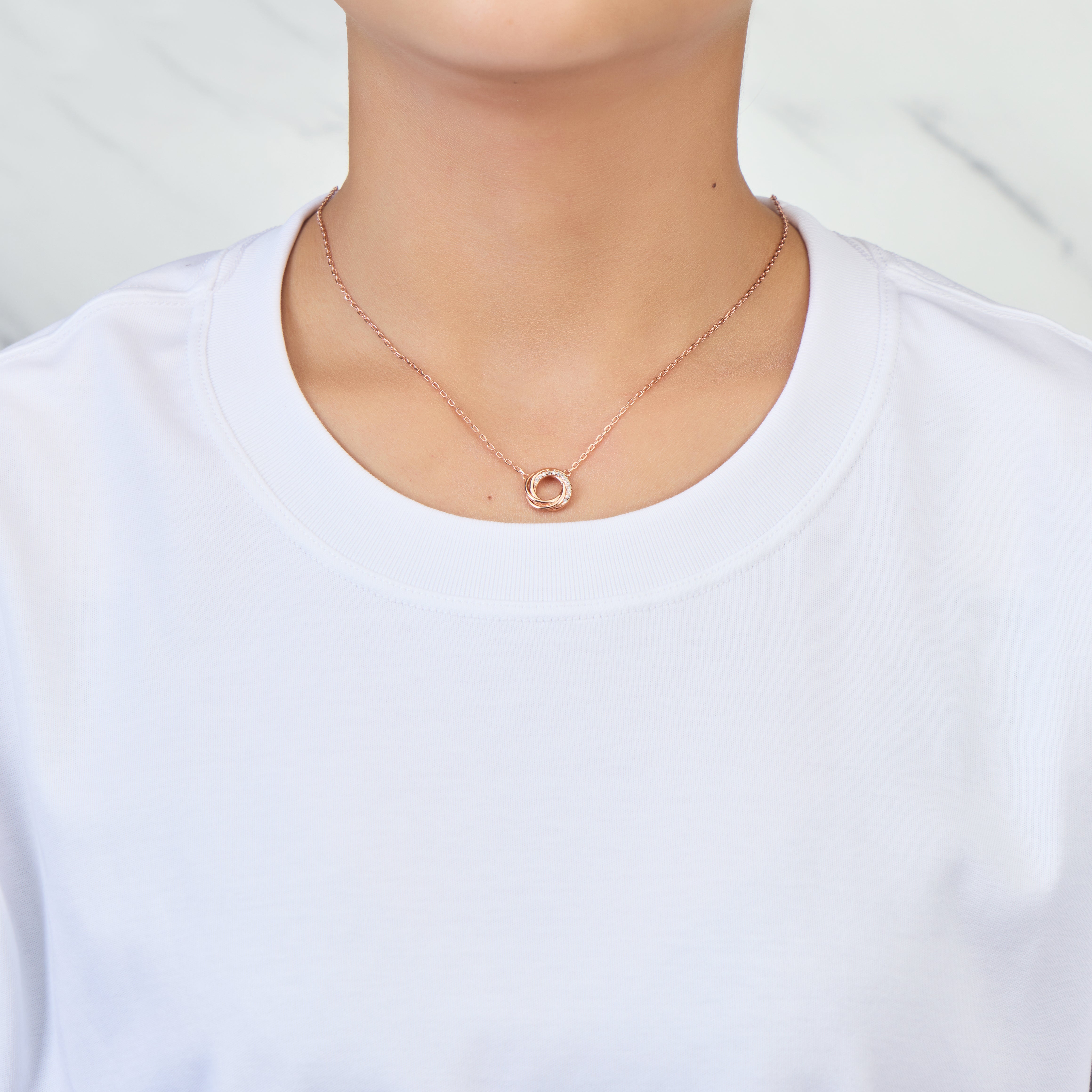 Rose Gold Plated Circle Knot Necklace Created with Zircondia® Crystals