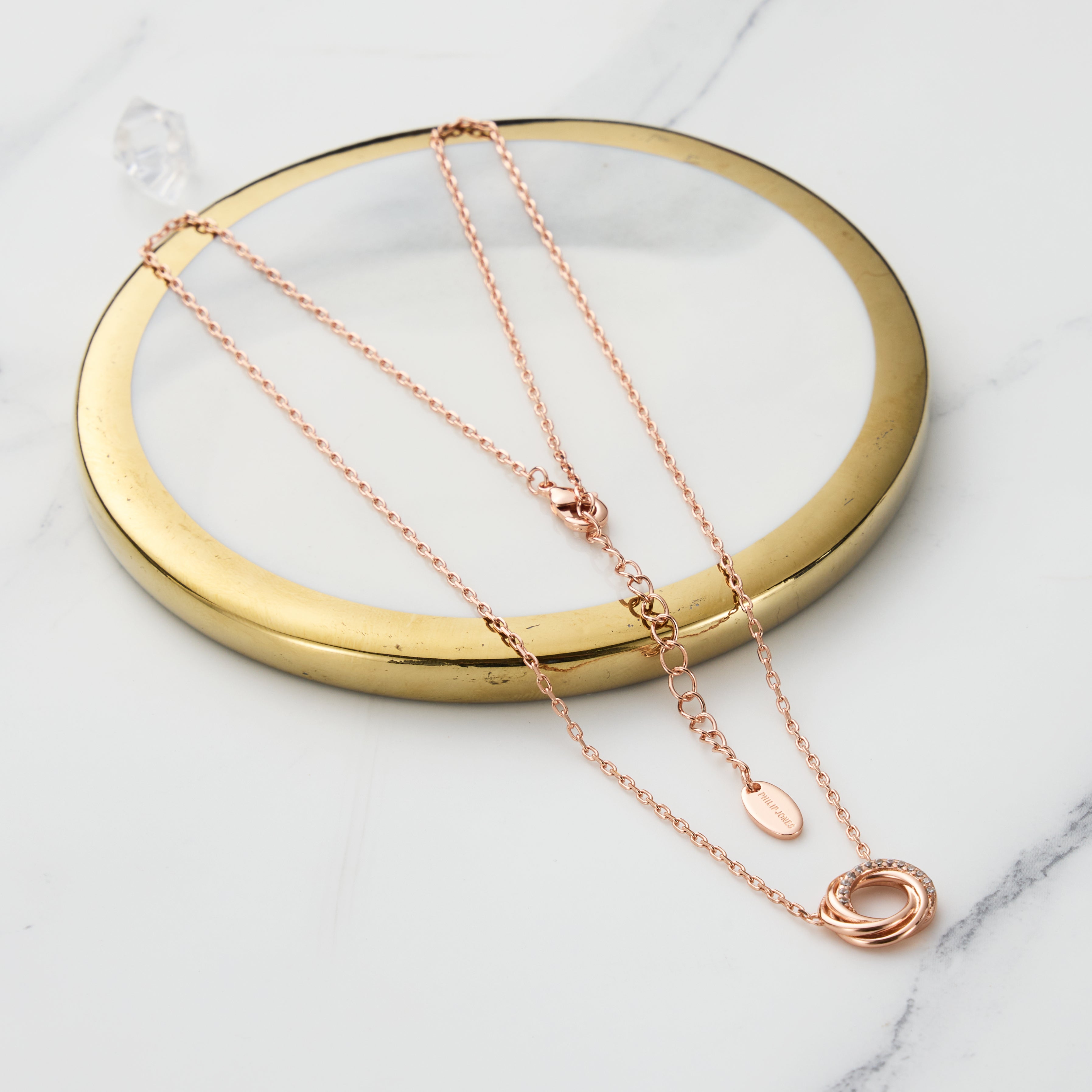 Rose Gold Plated Circle Knot Necklace Created with Zircondia® Crystals