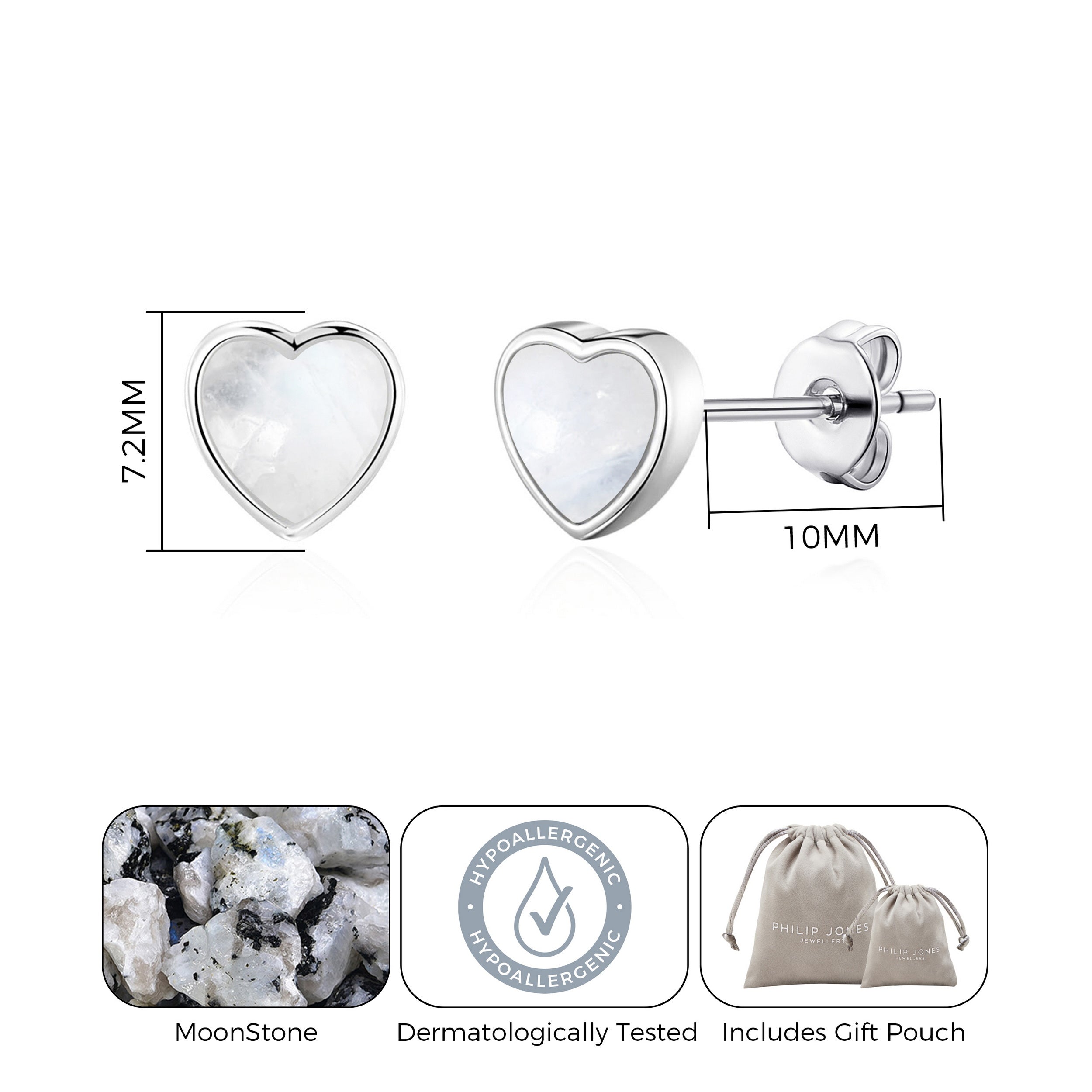 Moonstone Heart Stud Earrings