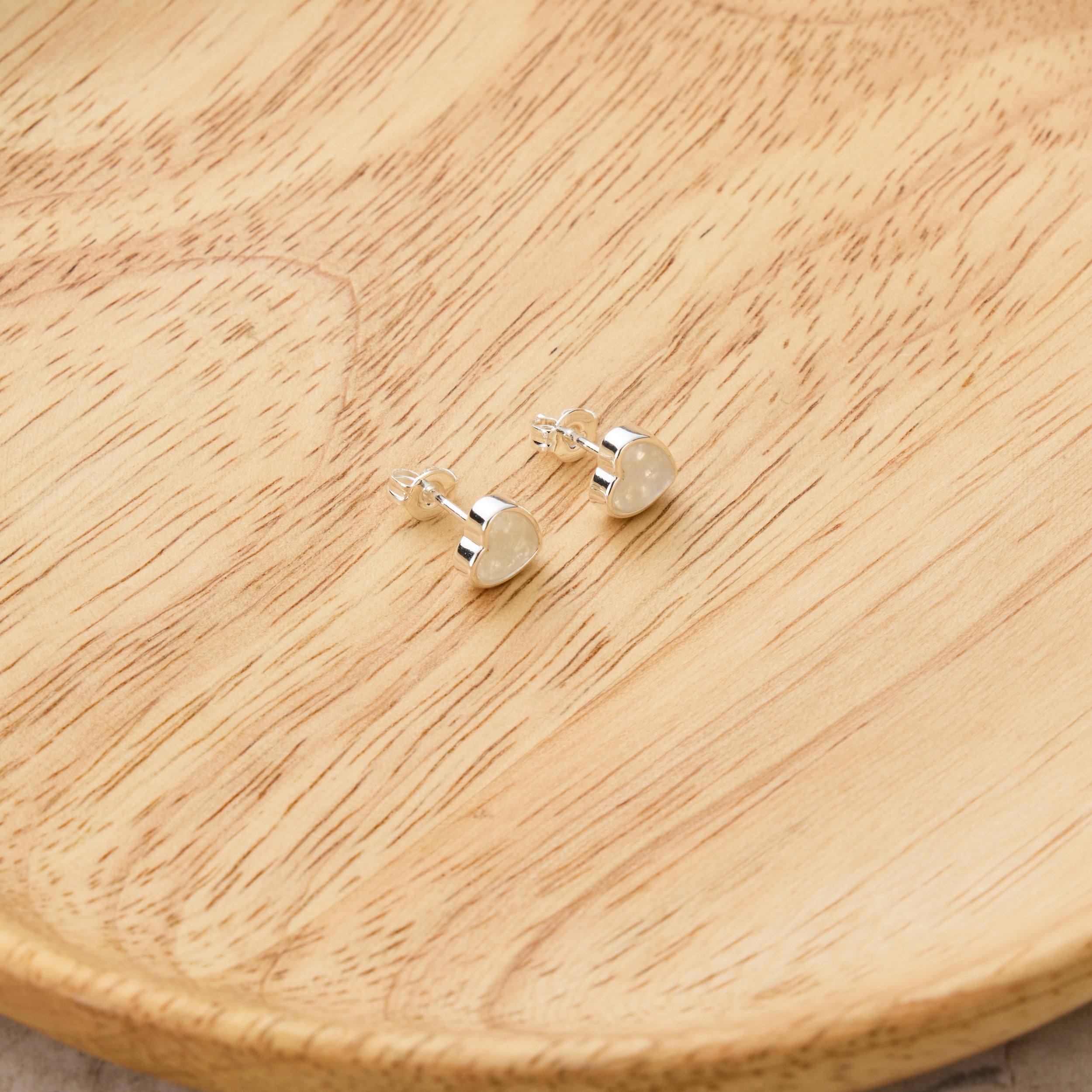 Moonstone Heart Stud Earrings