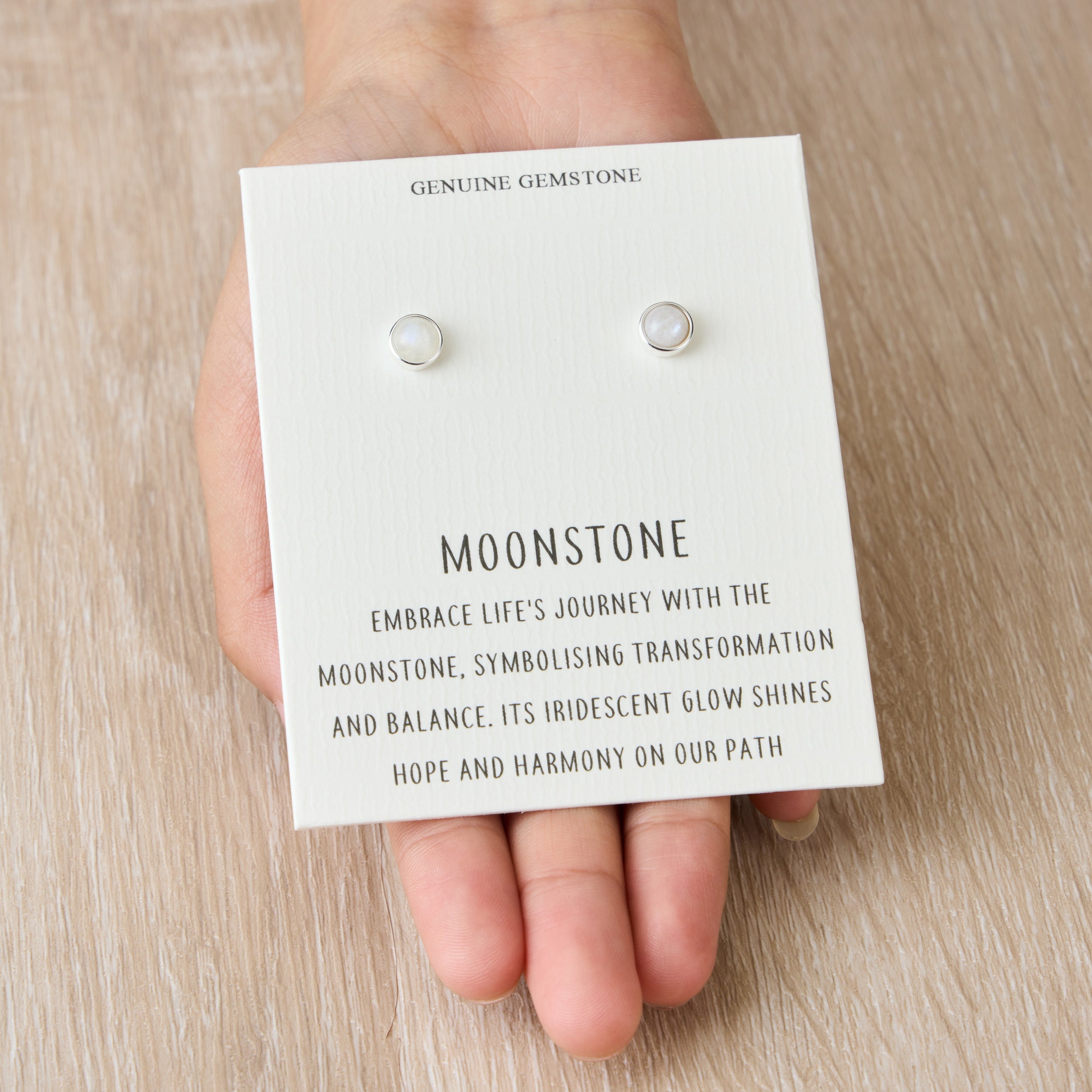 Moonstone Stud Earrings with Quote Card