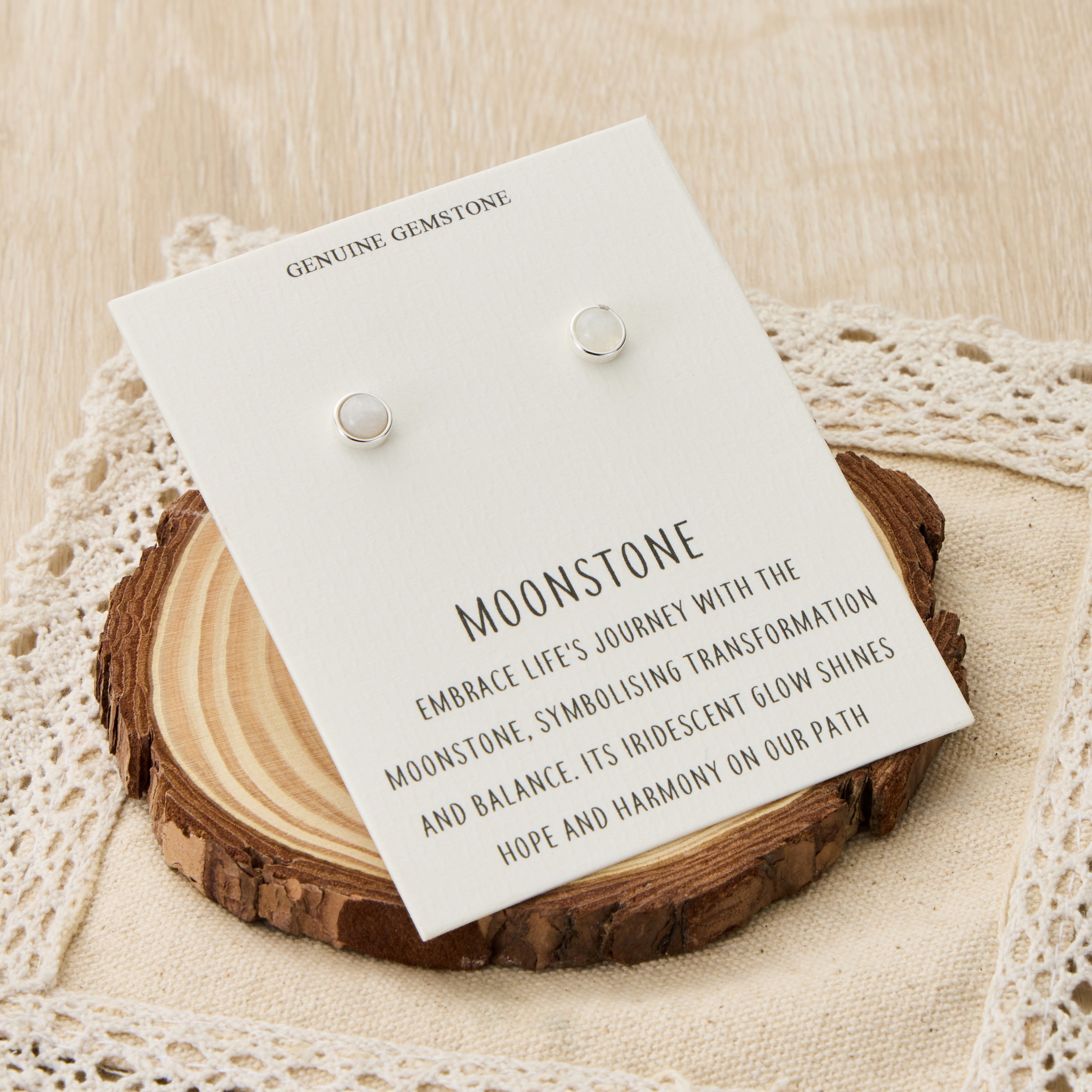 Moonstone Stud Earrings with Quote Card