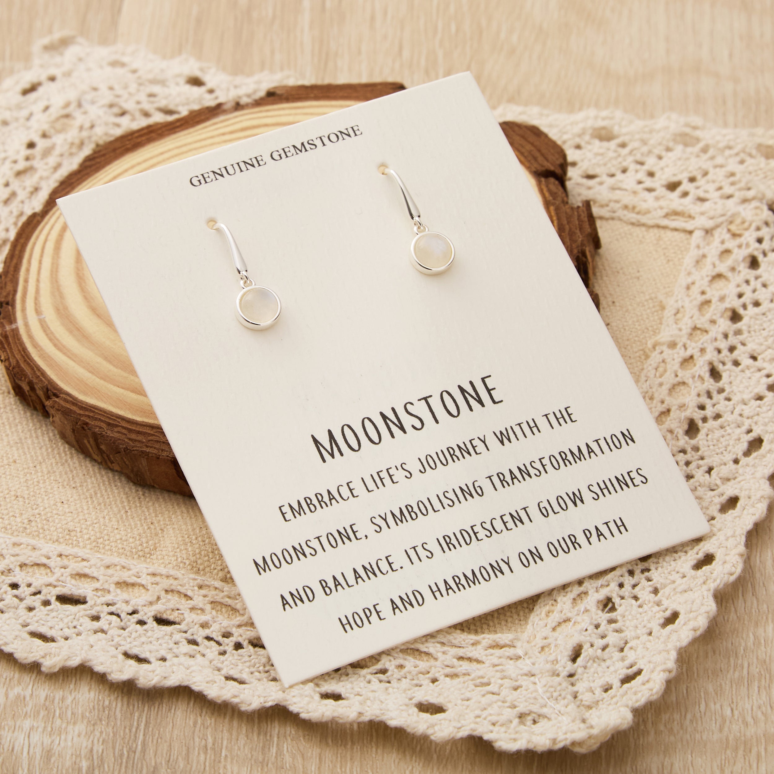 Moonstone Drop Earrings with Quote Card