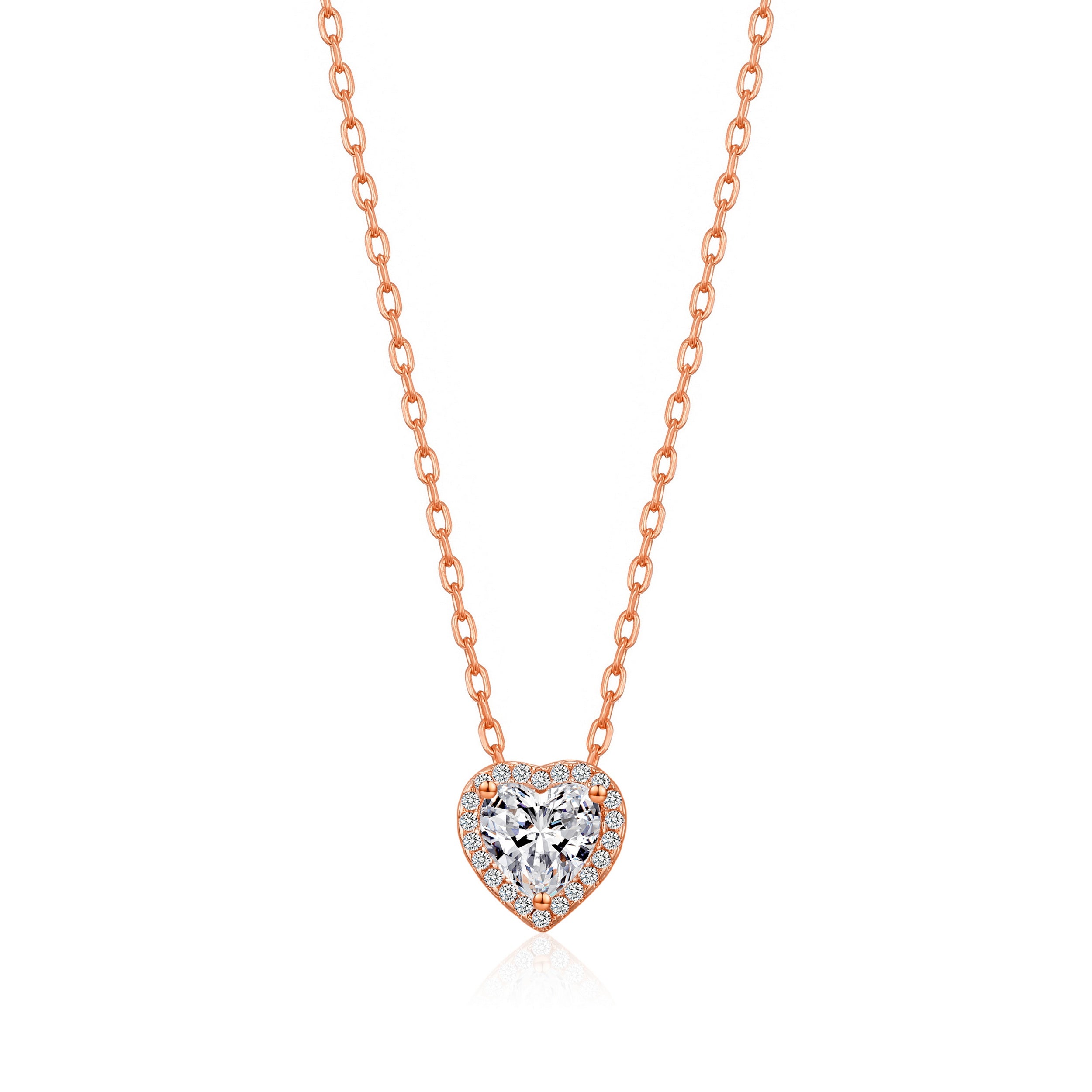 Rose Gold Plated Heart Halo Necklace Created with Zircondia® Crystals