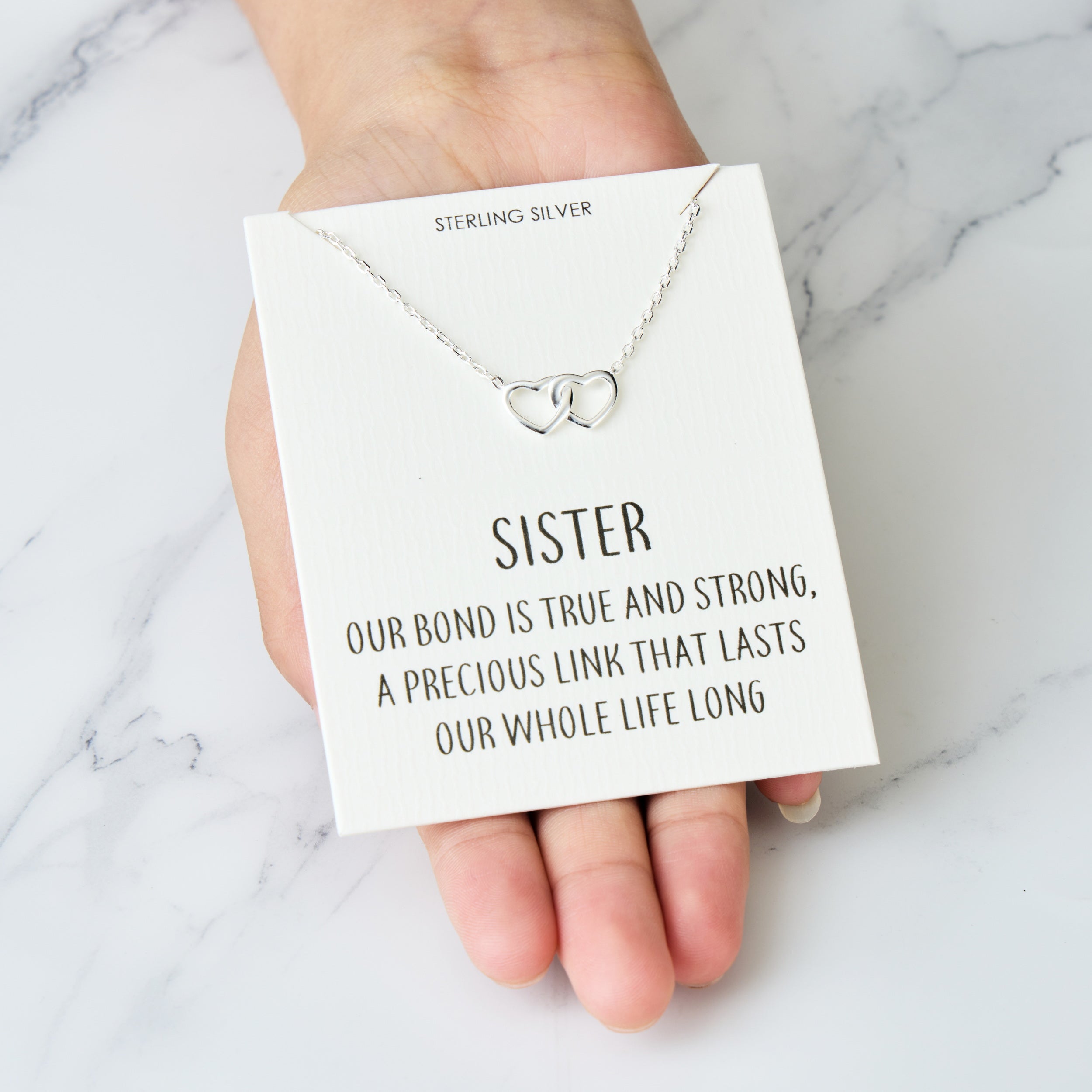 Sterling Silver Sister Quote Heart Link Necklace