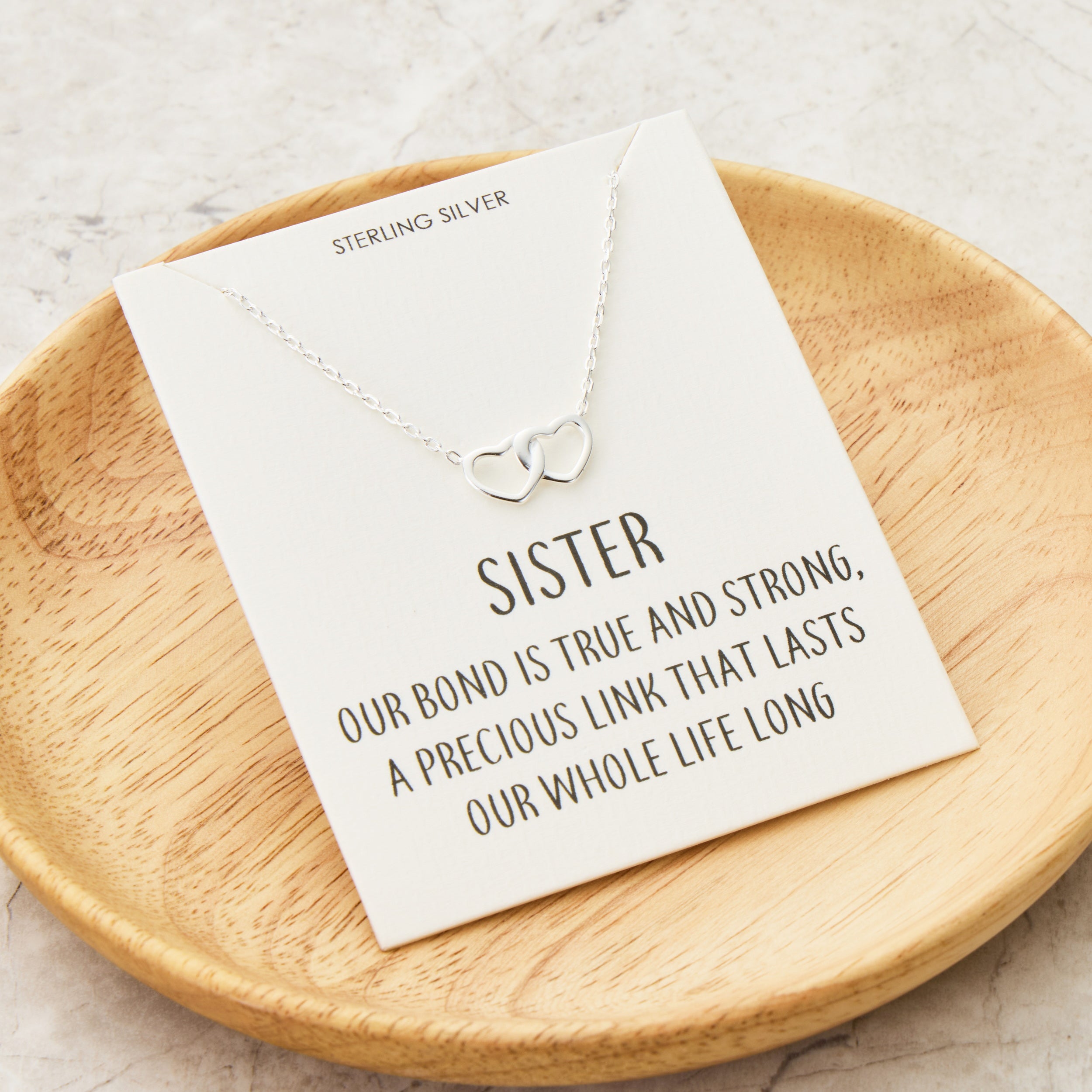 Sterling Silver Sister Quote Heart Link Necklace