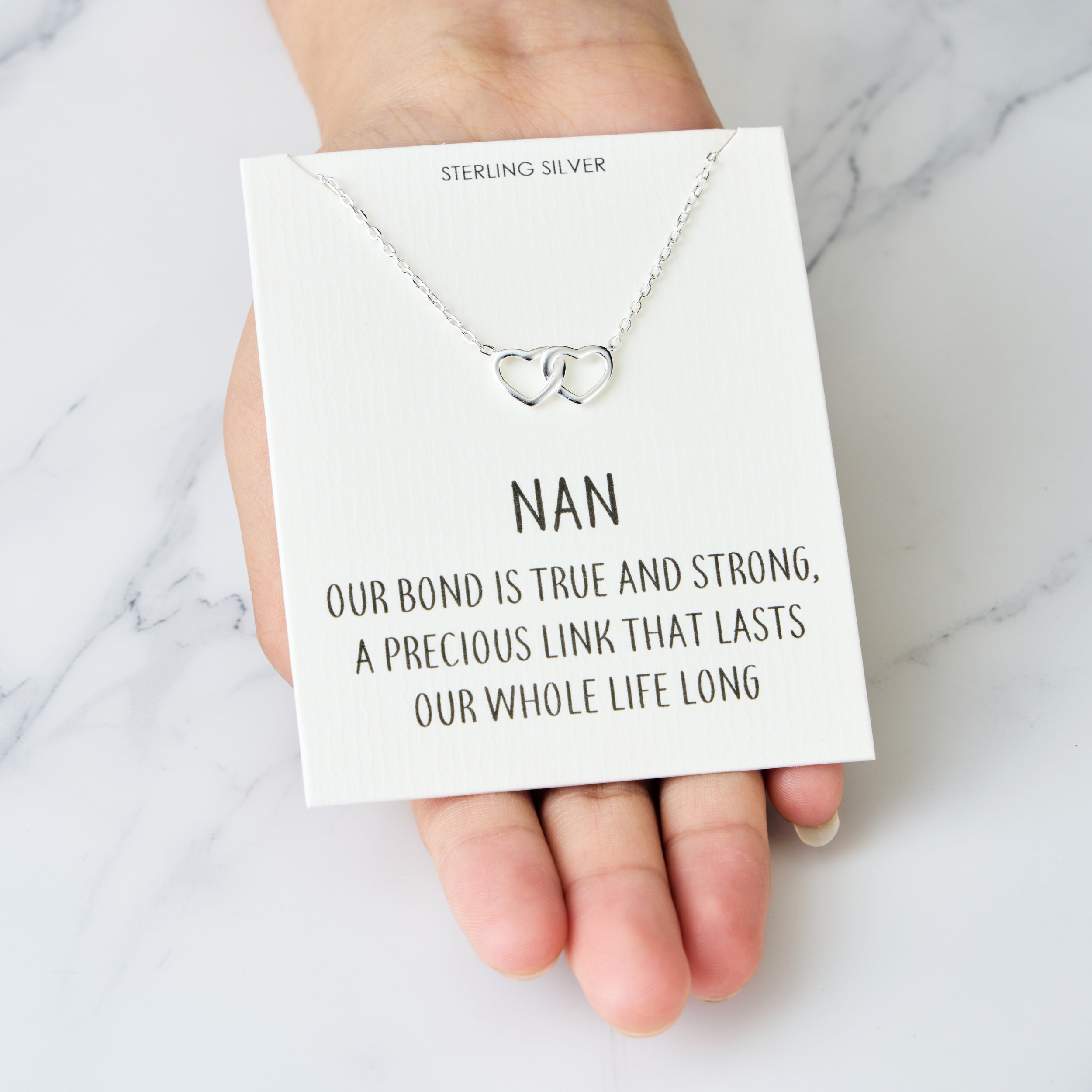 Sterling Silver Nan Quote Heart Link Necklace