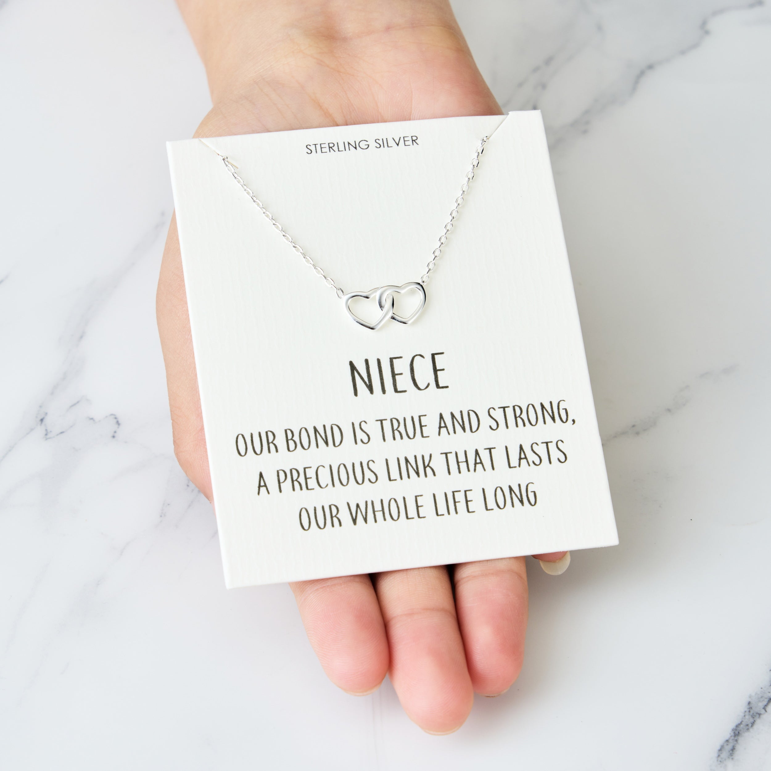 Sterling Silver Niece Quote Heart Link Necklace