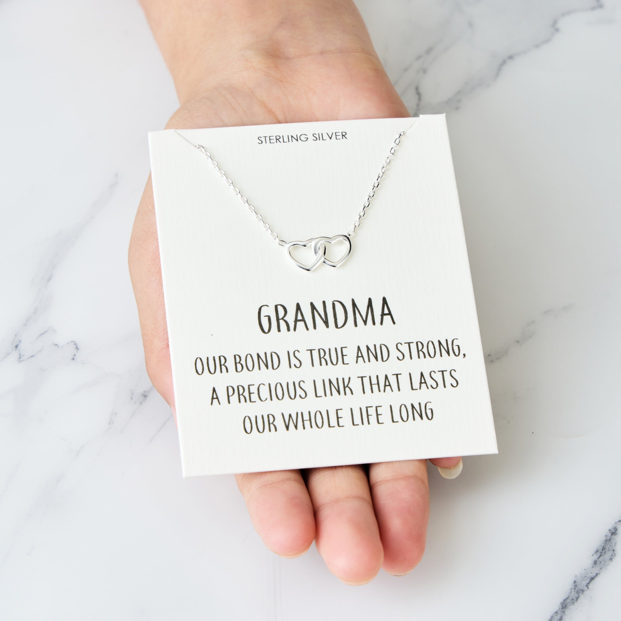 Sterling Silver Grandma Quote Heart Link Necklace