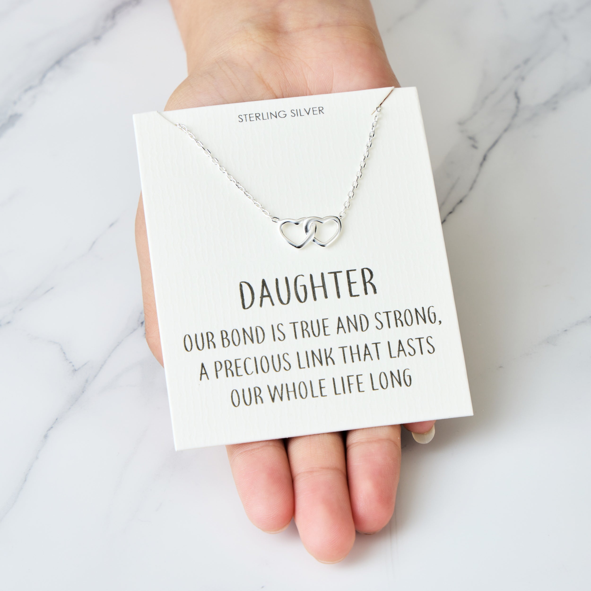 Sterling Silver Daughter Quote Heart Link Necklace