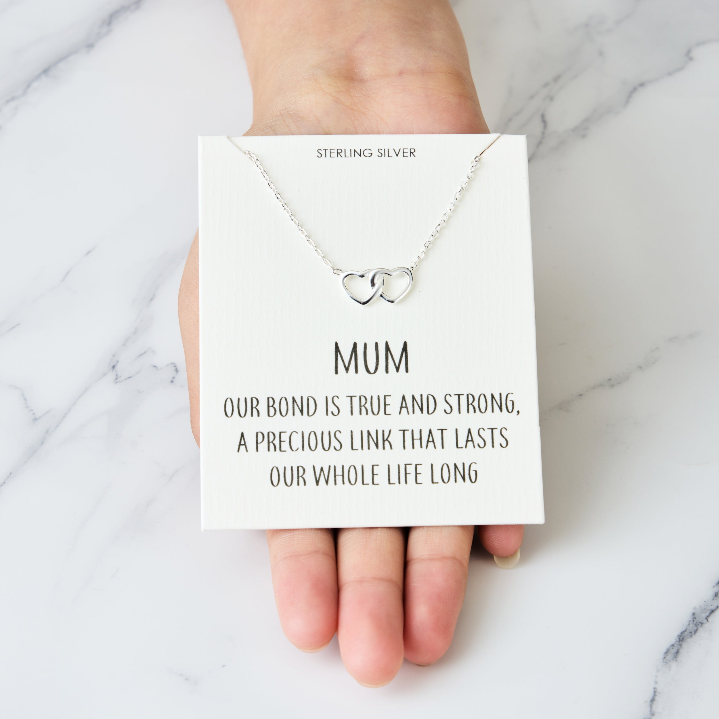 Sterling Silver Mum Quote Heart Link Necklace