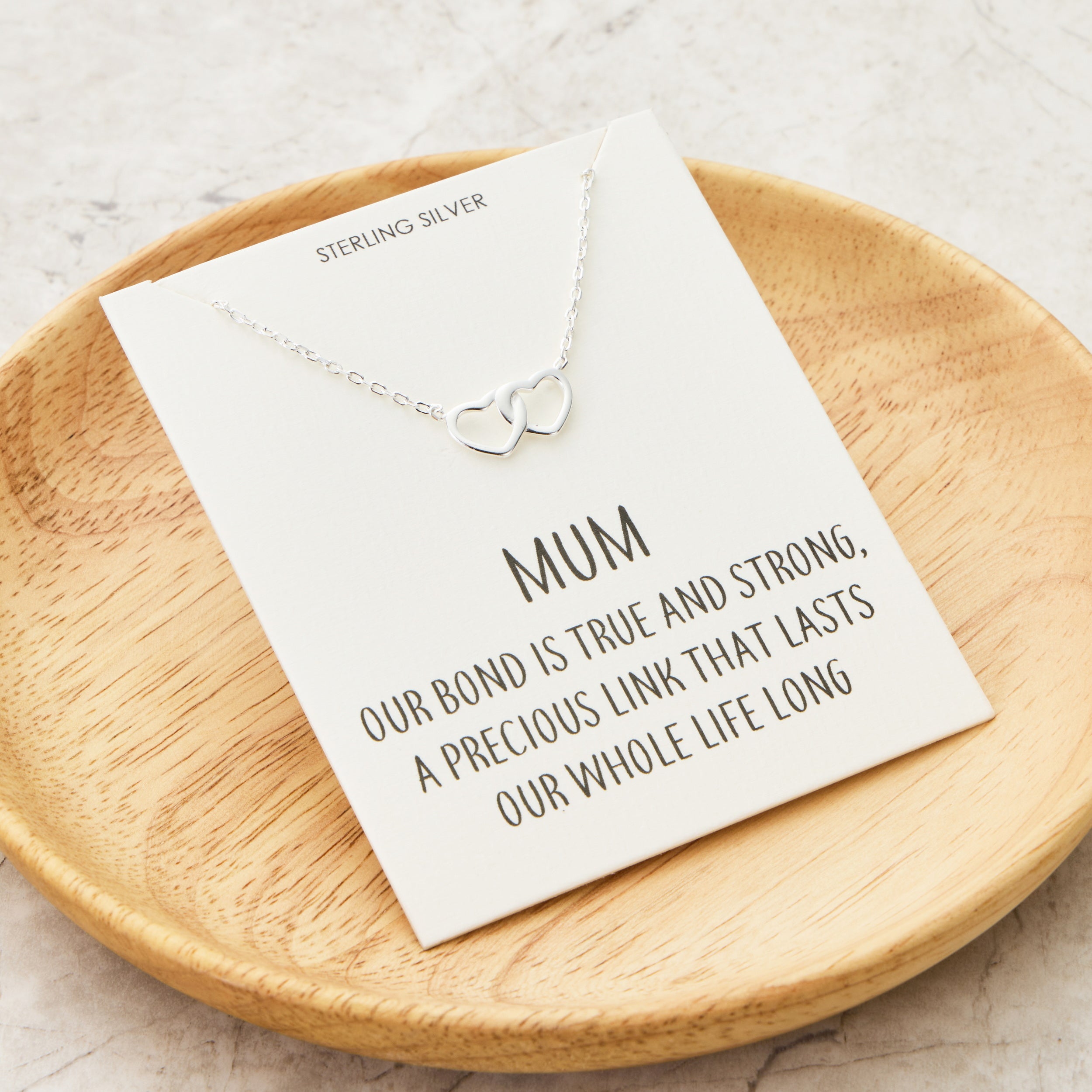 Sterling Silver Mum Quote Heart Link Necklace