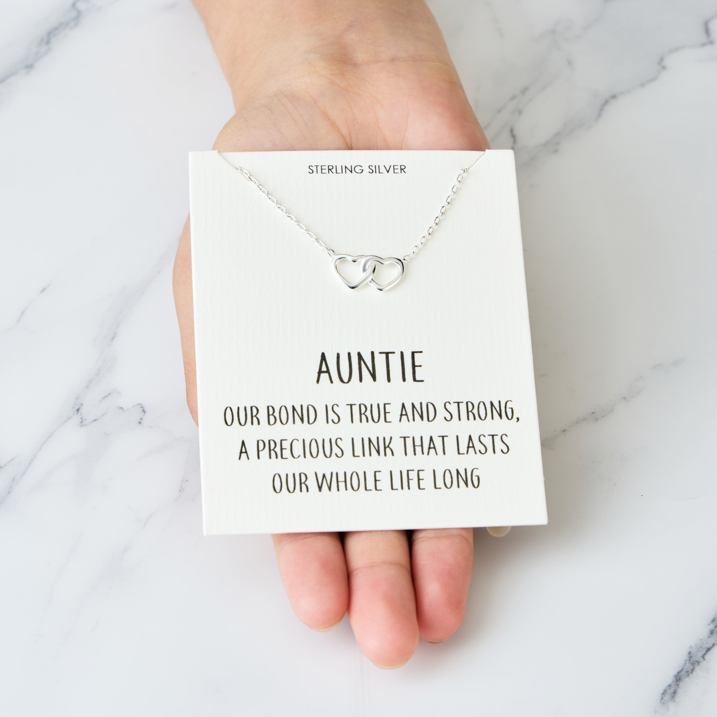 Sterling Silver Auntie Quote Heart Link Necklace