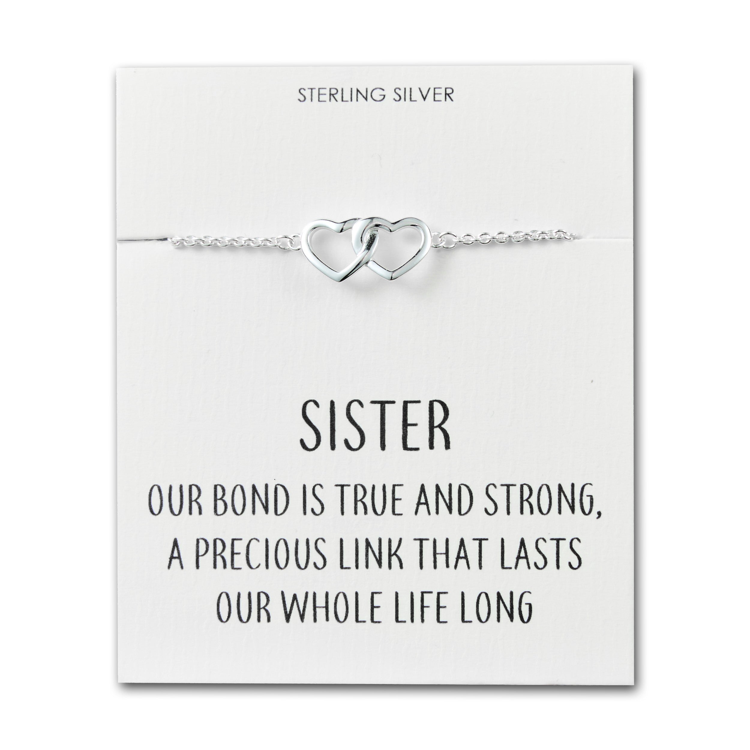 Sterling Silver Sister Quote Heart Link Bracelet