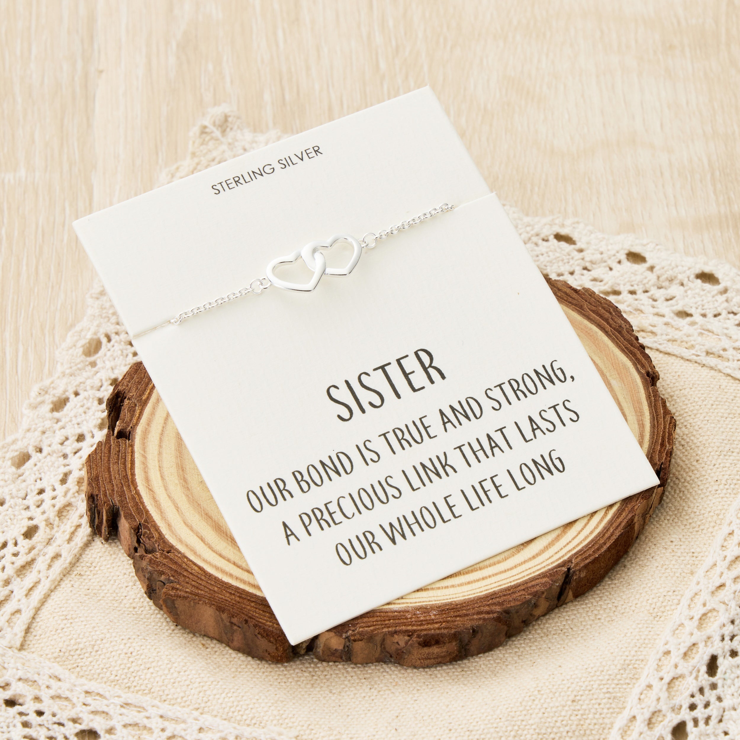 Sterling Silver Sister Quote Heart Link Bracelet