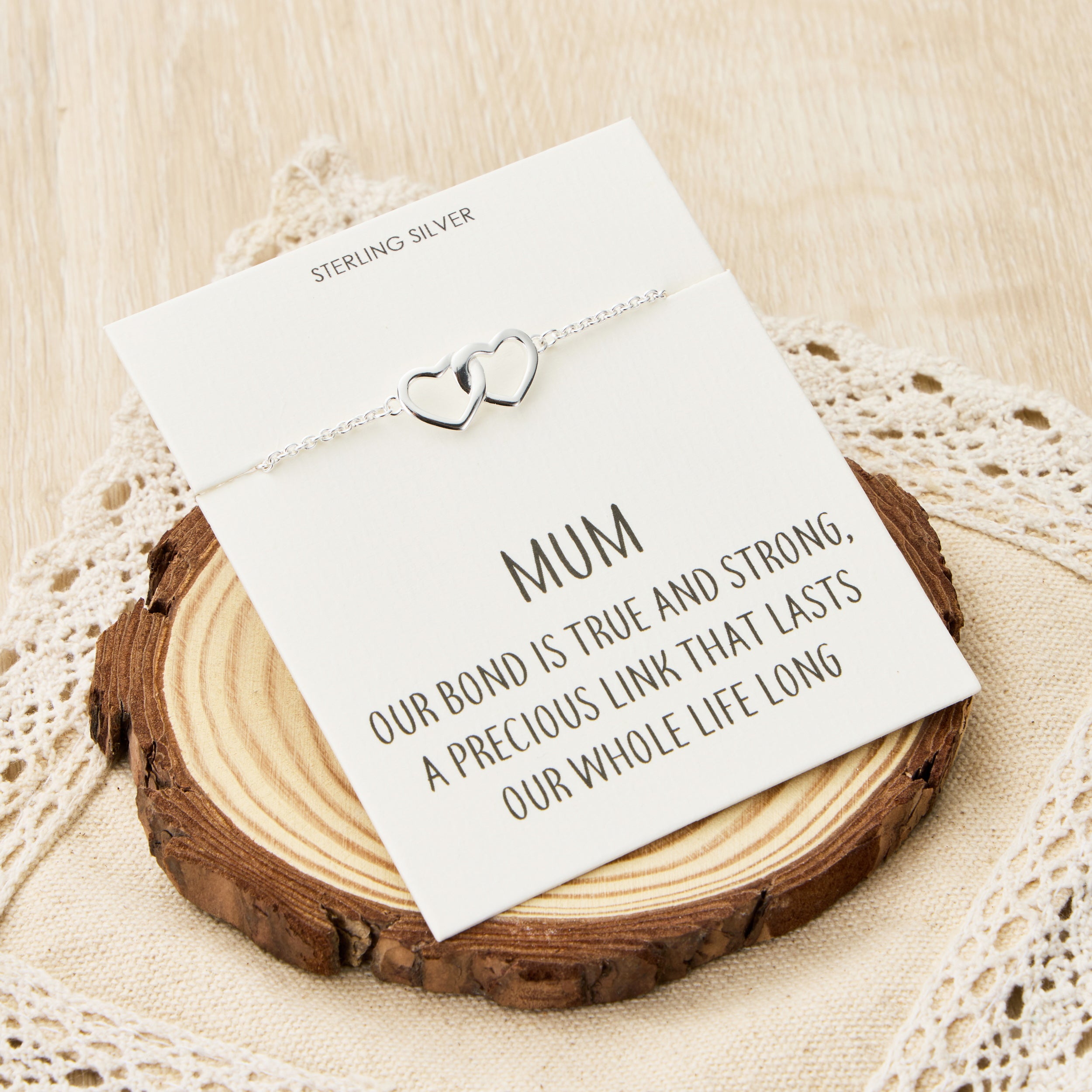 Sterling Silver Mum Quote Heart Link Bracelet