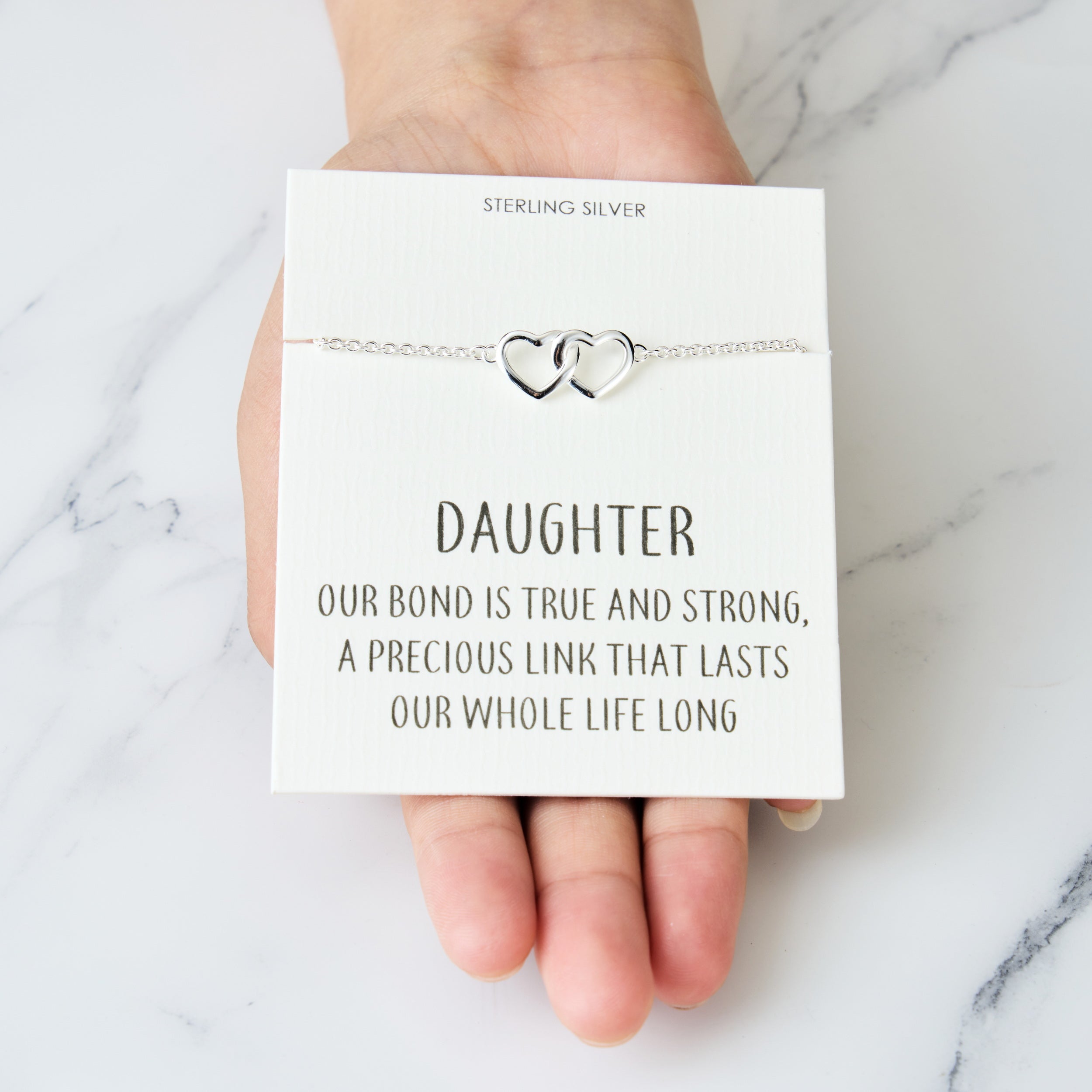 Sterling Silver Daughter Quote Heart Link Bracelet