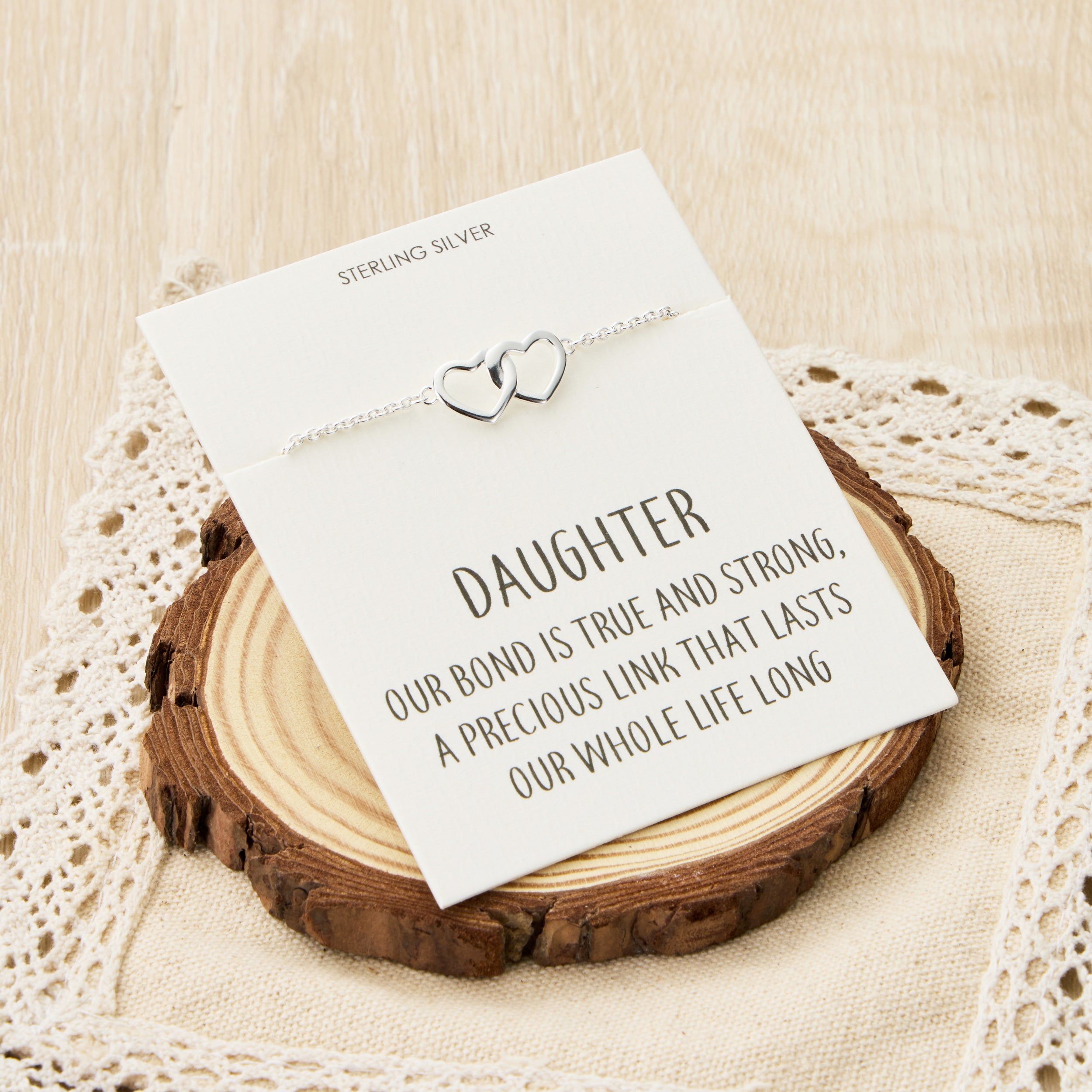 Sterling Silver Daughter Quote Heart Link Bracelet